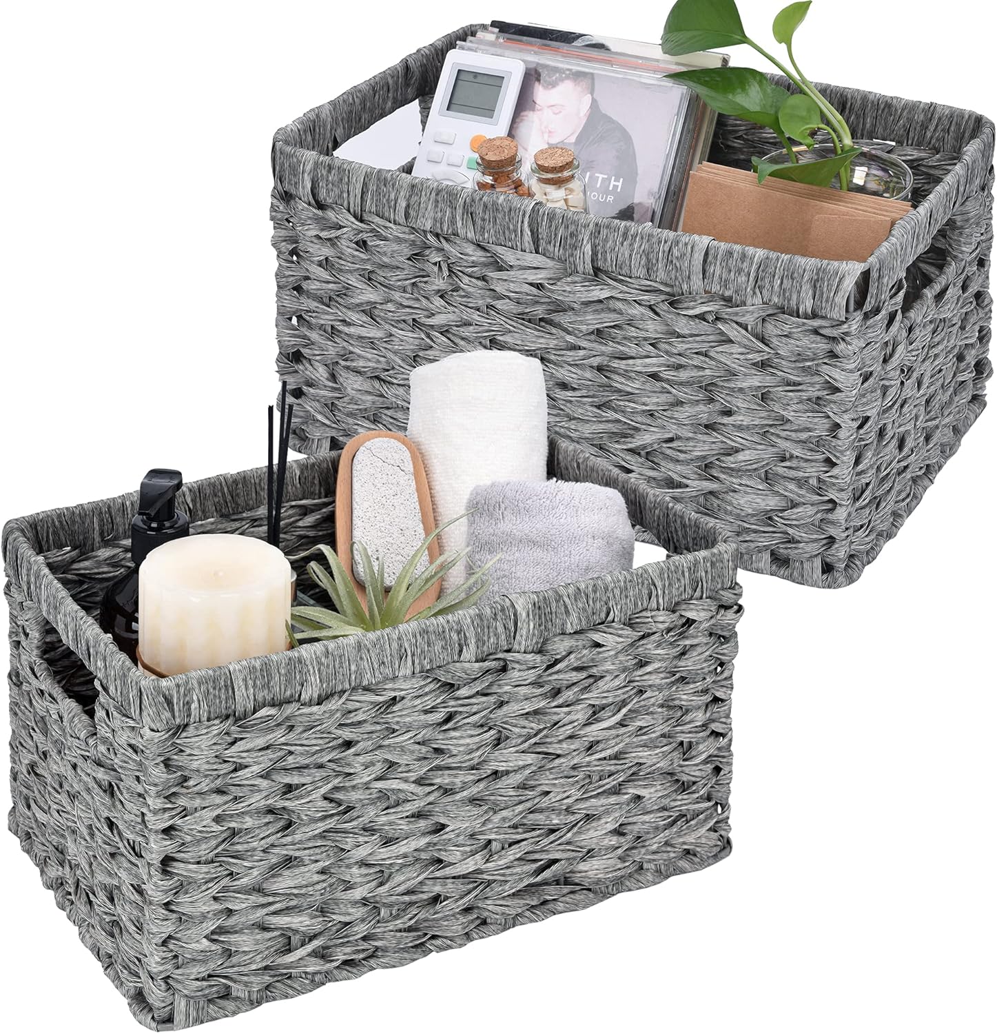Boho Beige Woven Basket — 13" — 13"L x 8 ¼"W x 7"H