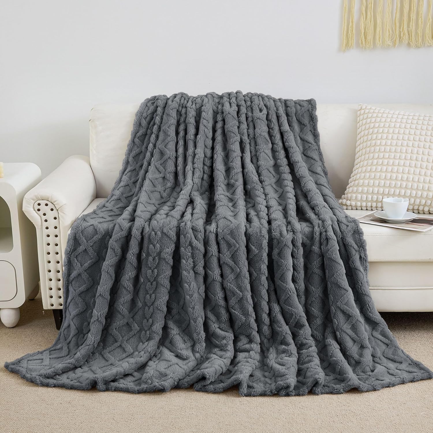 Beige Throw Pillow — 50" — Gray