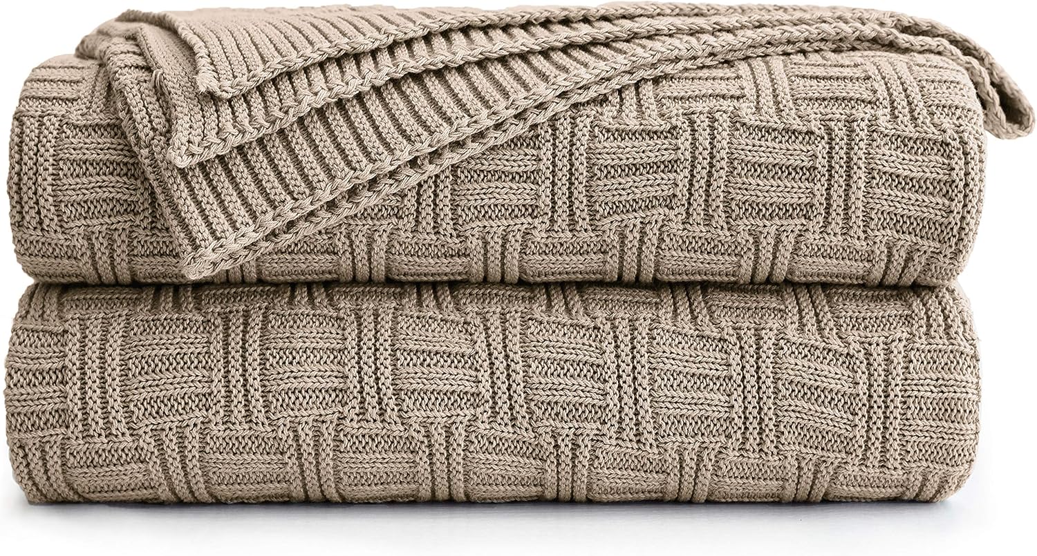 Knit Boho Beige Throw Pillow — 50" — Khaki, Stripe Pattern