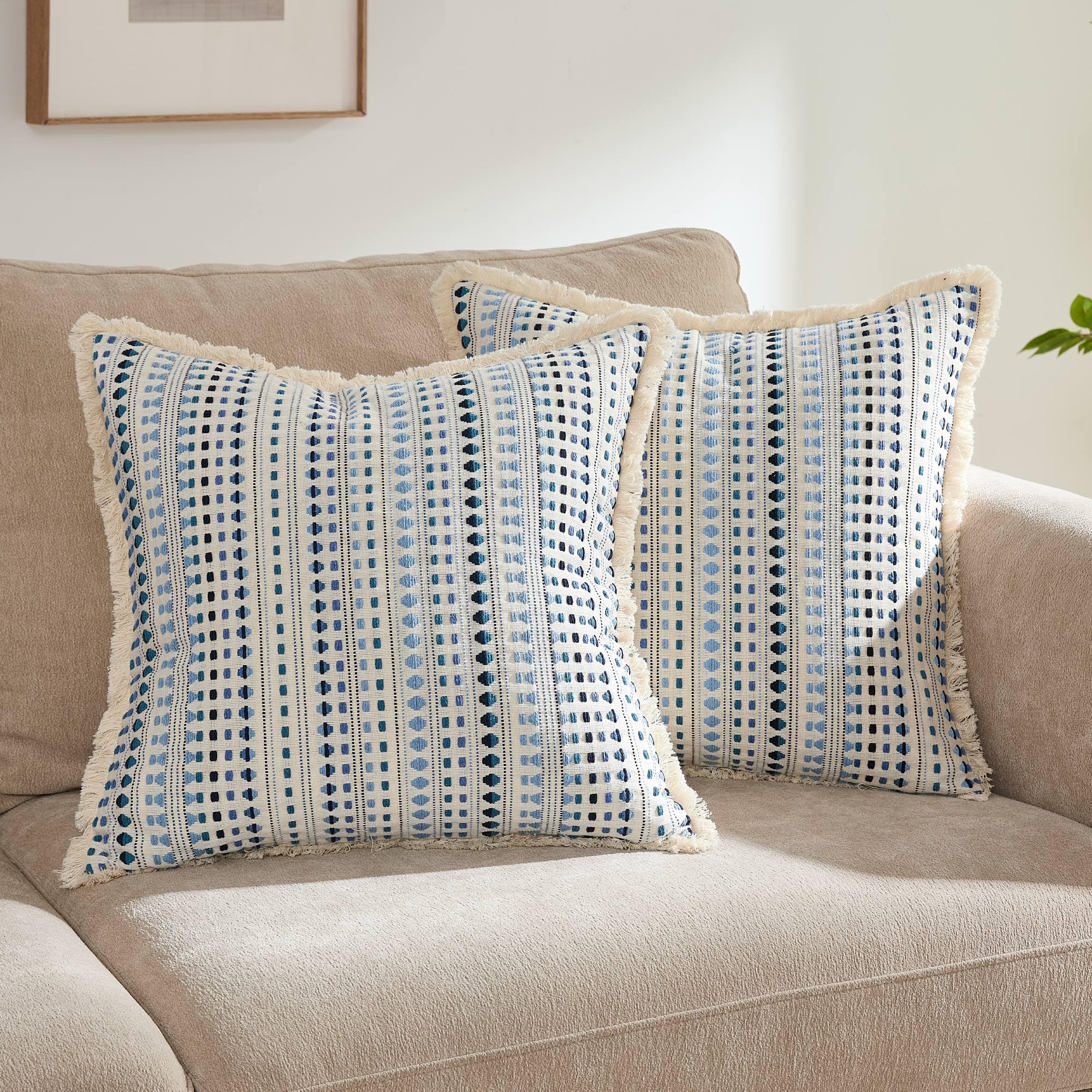 Embroidered Boho Beige Throw Pillow Cover — 20"