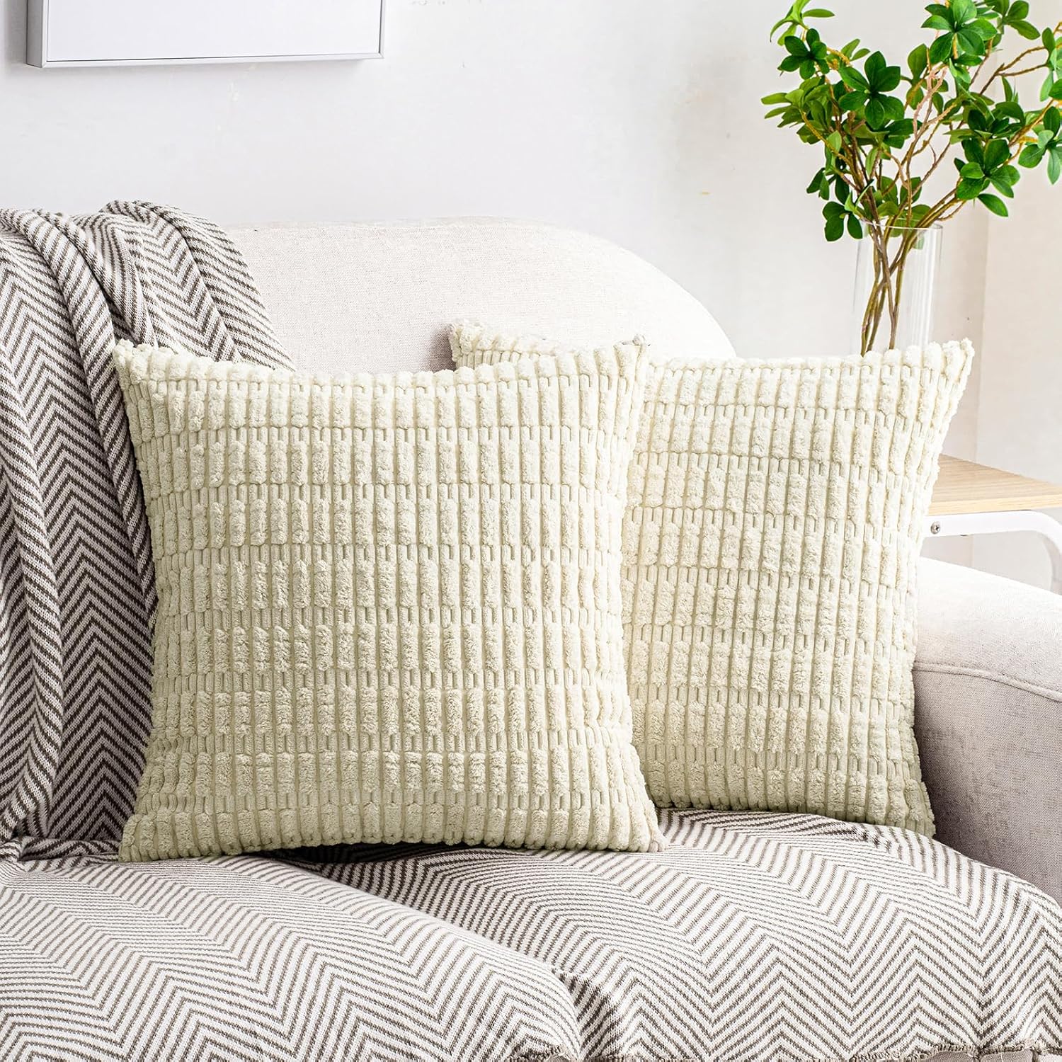 Boho Beige Throw Pillow Cover — 18" — 18" x 18" (Pack of 2)