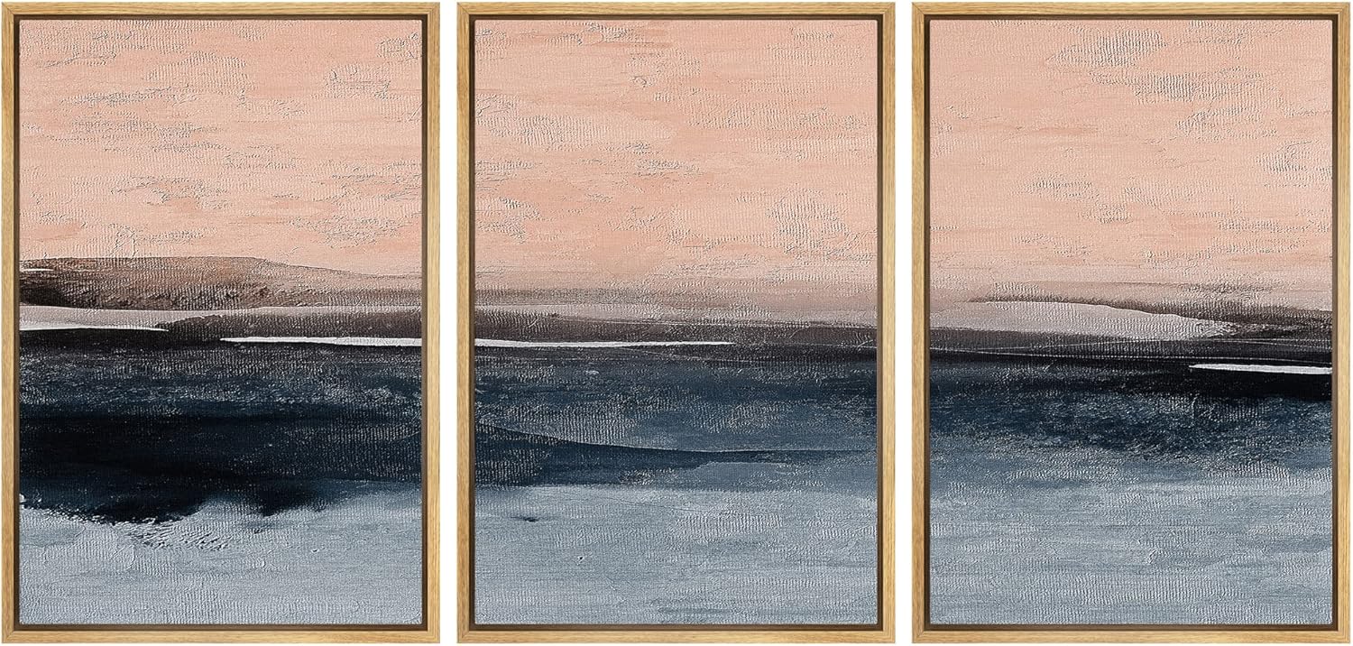 Framed Farmhouse Fabric Wall Art — 16" — 16" x 24" x 3 Panels NATURAL