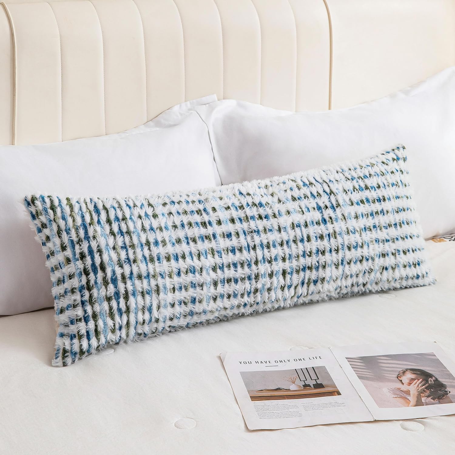 Tufted Boho Blue Throw Pillow Cover — 18" — Blue