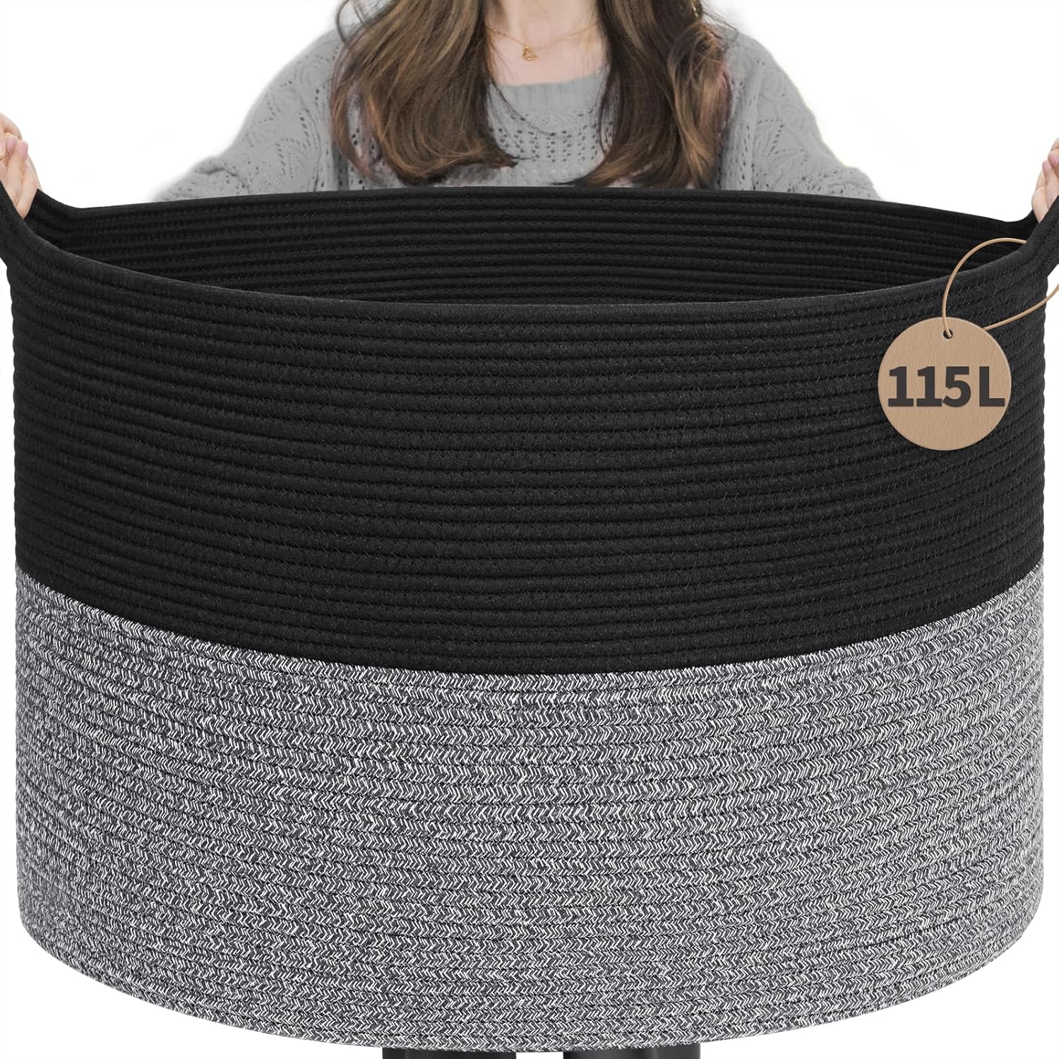 Boho Black Throw Pillow — 21.7" — Black & Grey