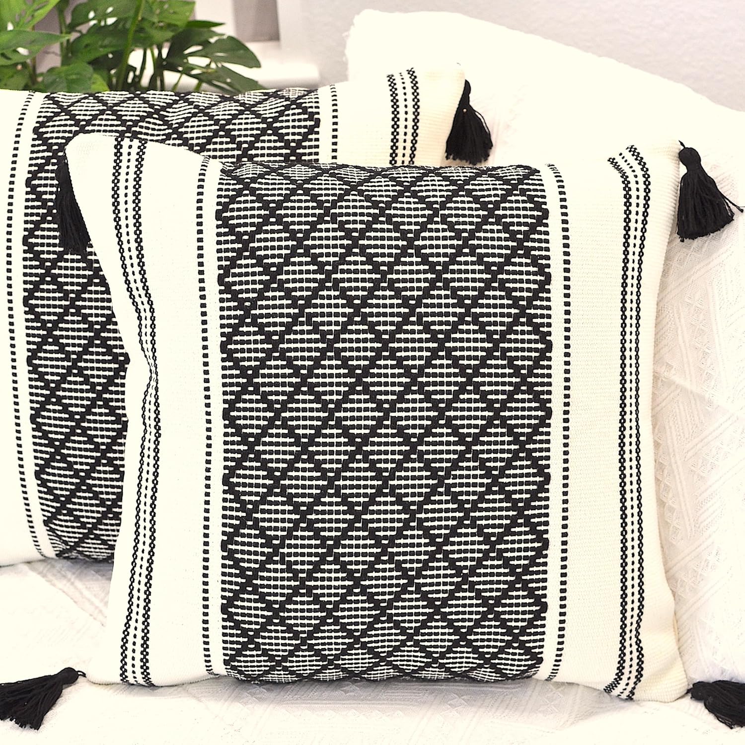 Boho Black Throw Pillow Cover — 20" — Black
