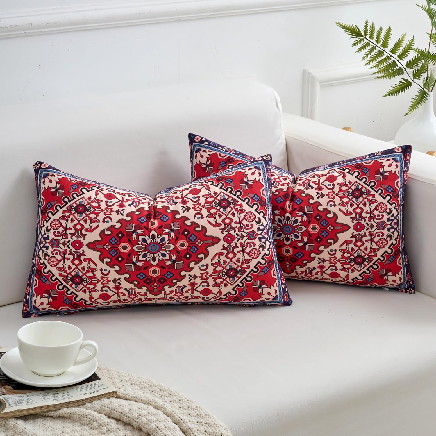 Velvet Boho Blue Throw Pillow Cover — 18" — 20" x 12" (Pack of 2)