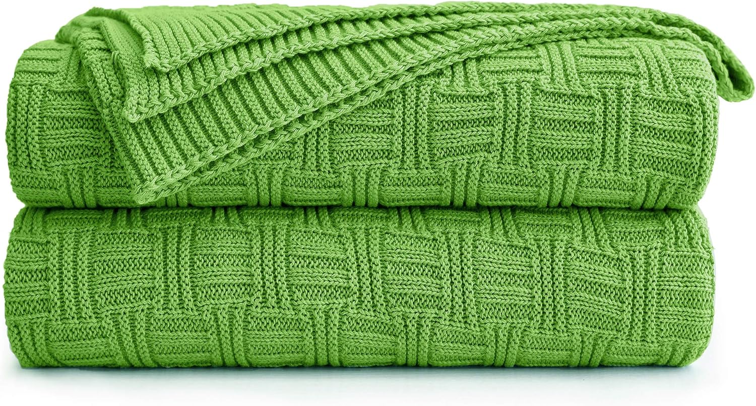 Knit Boho Beige Throw Pillow — 50" — Green, Stripe Pattern