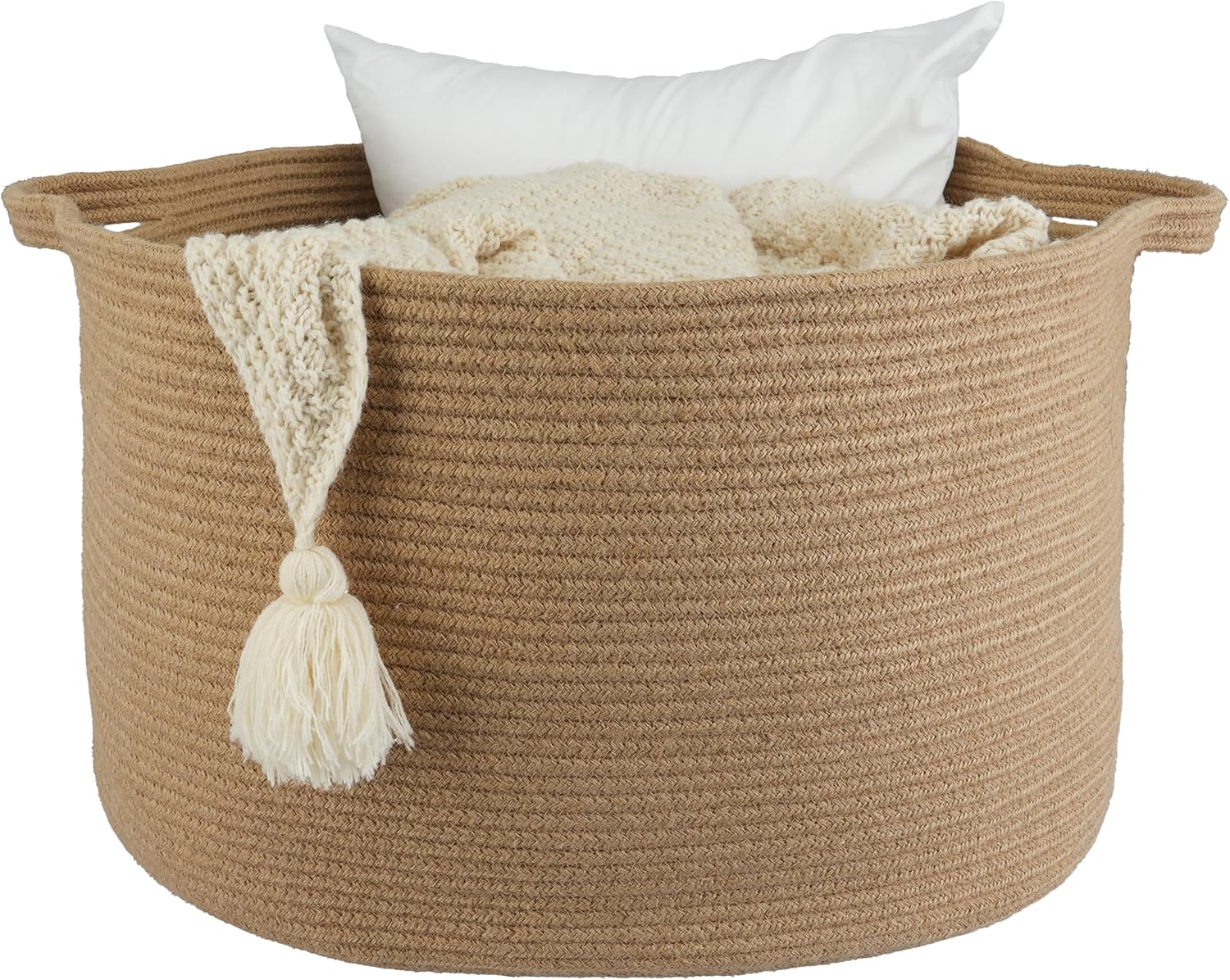 Round Boho Black Throw Pillow — 22" — jute