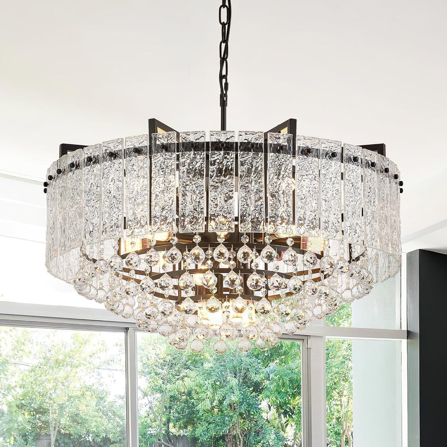 Round Luxe Black Chandelier — 10-Light — Diameter 29.2"
