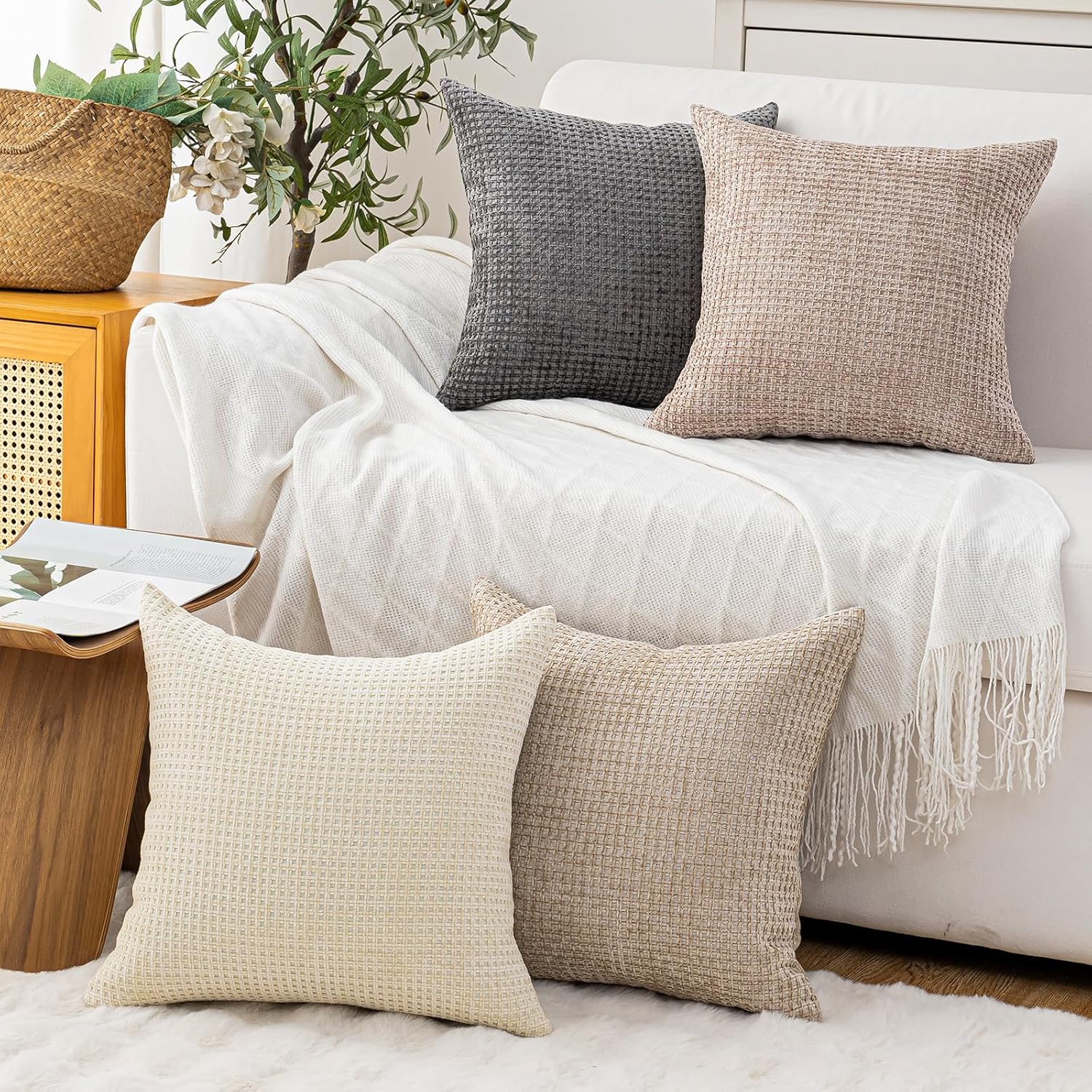 Boho Beige Throw Pillow Cover — 18" - View 6