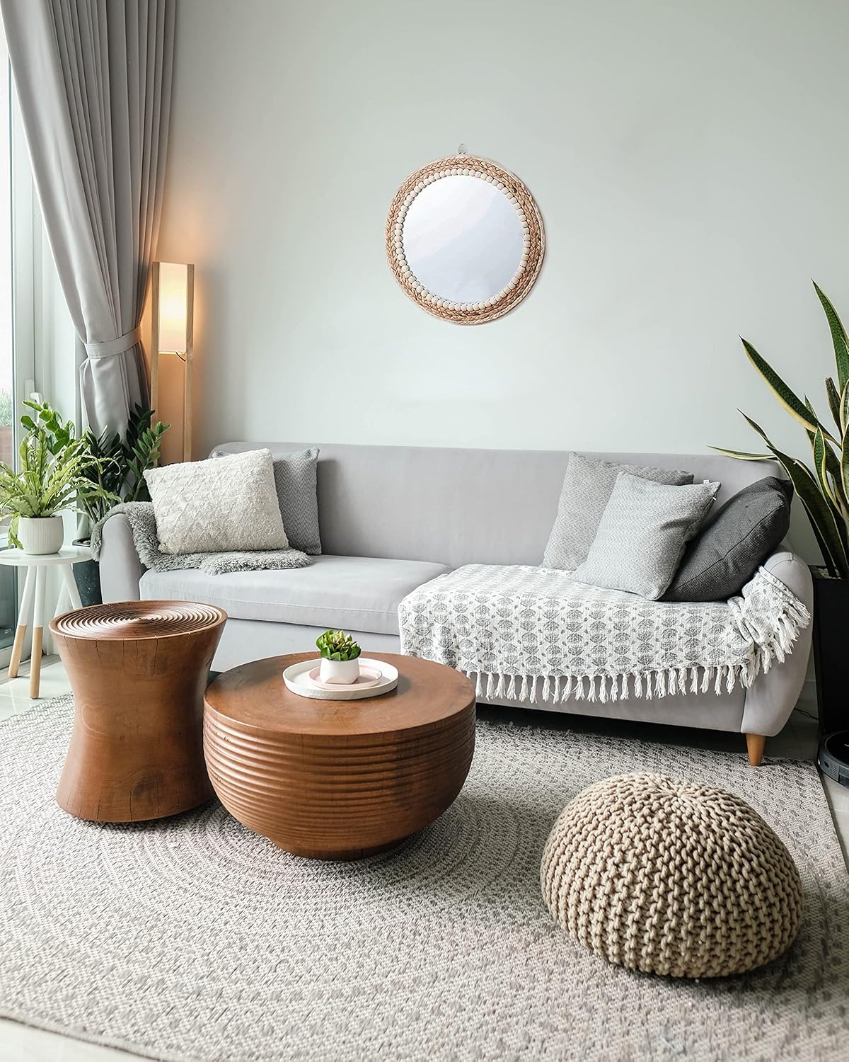Boho Rattan Round Mirror — 15" - View 5