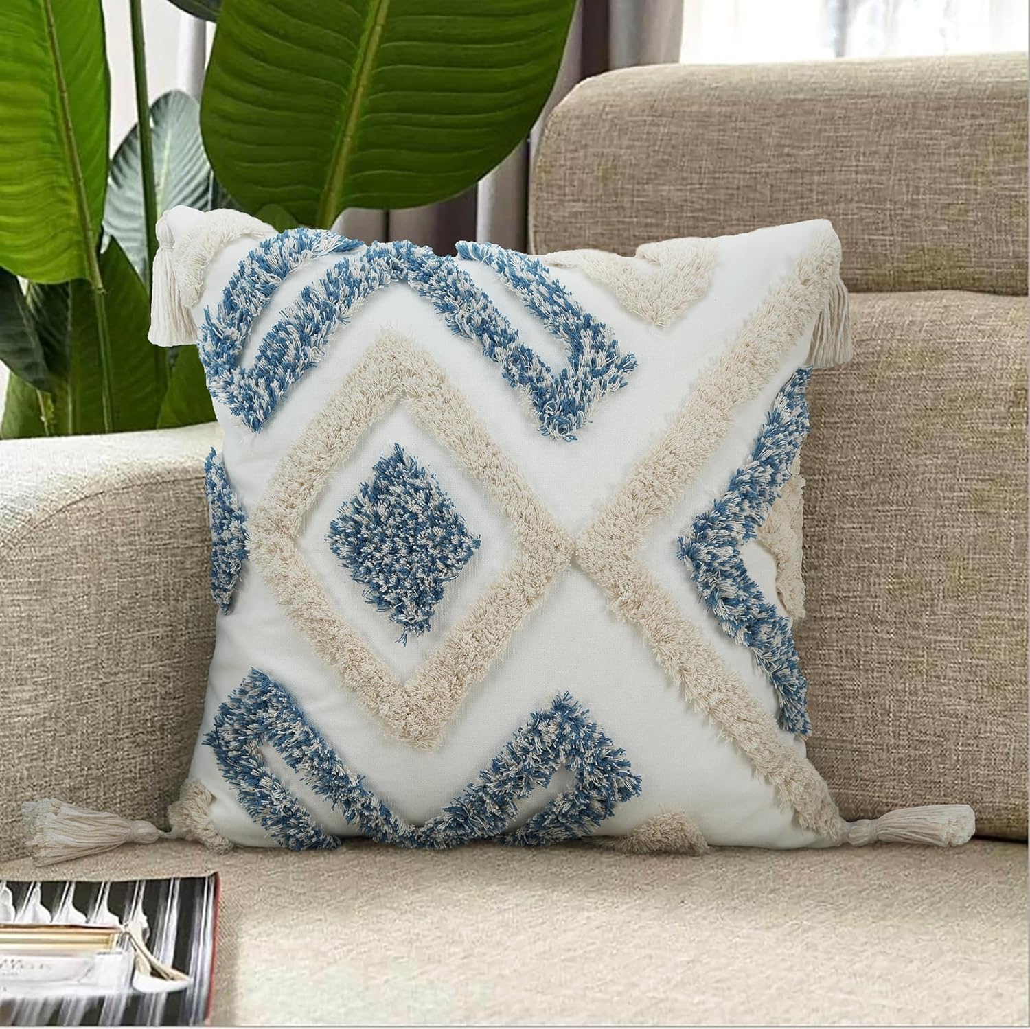 Tufted Boho Pink Throw Pillow Cover — 18" — H