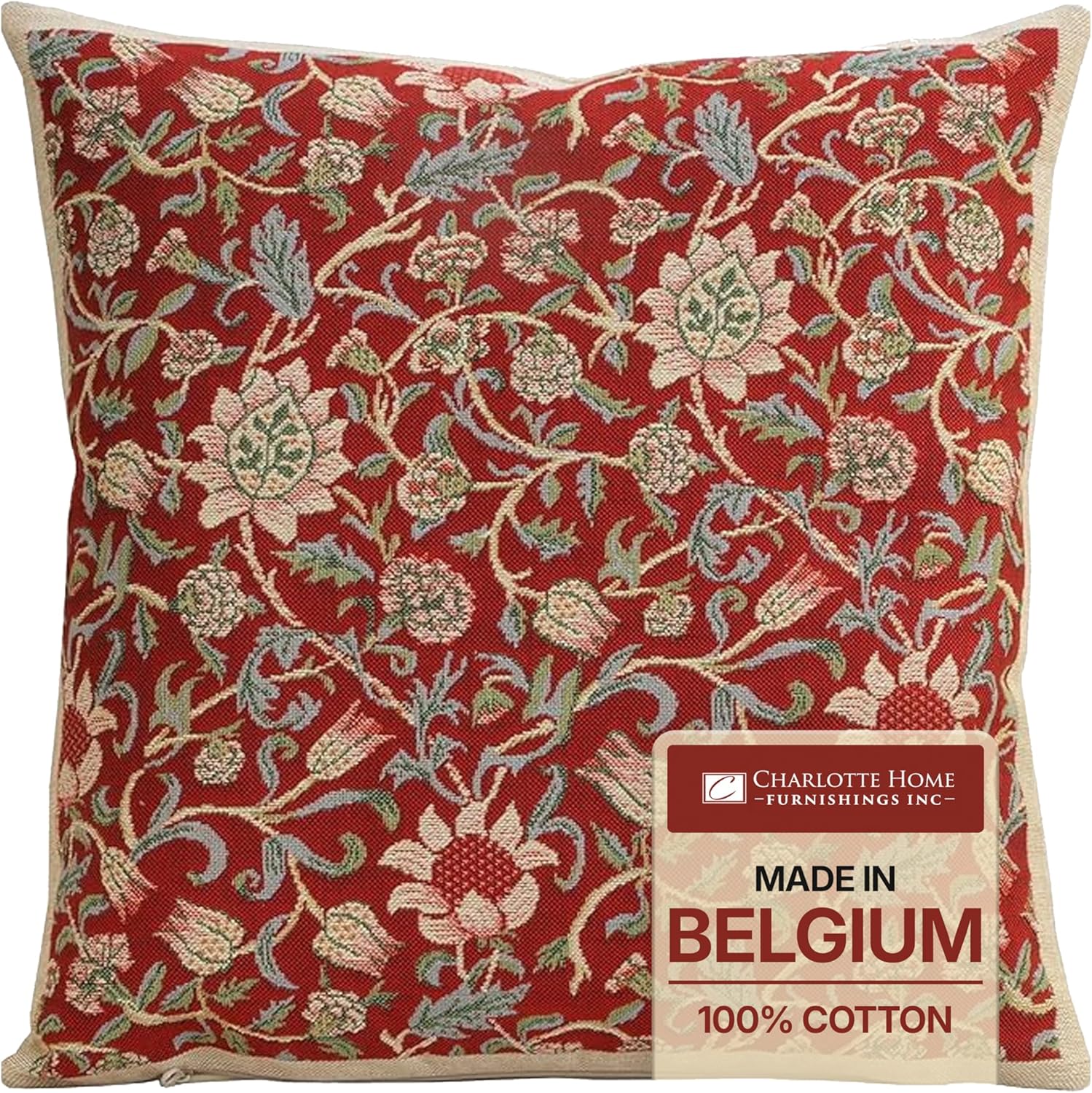 Boho Beige Throw Pillow Cover — 16x16 — Fleurs De Morris Red