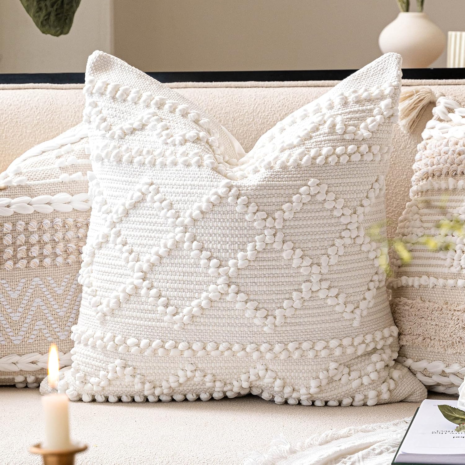 Lumbar Boho Beige Throw Pillow Cover — 36" — 20" x 20" (Pack of 1)