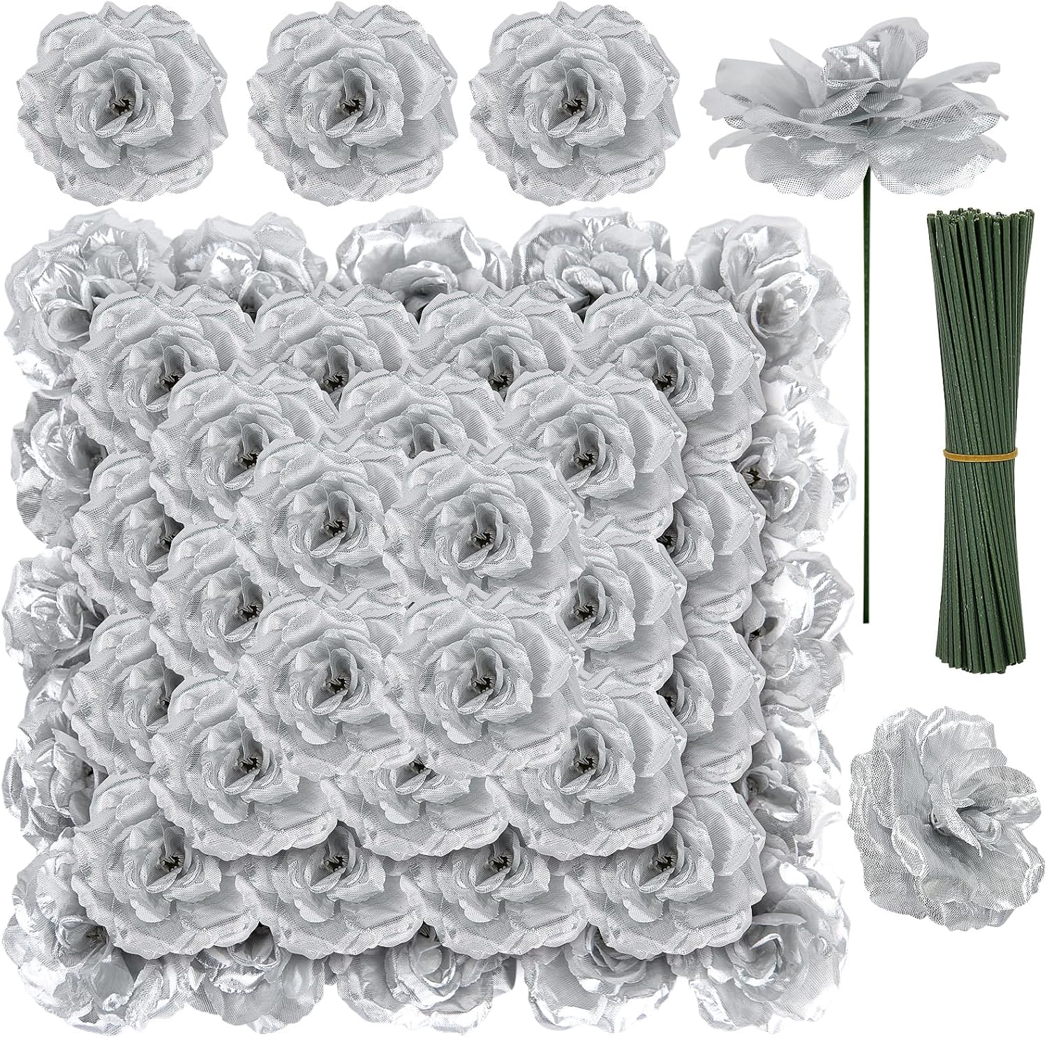 Luxe Black Artificial Flowers — 3.1" — Silver