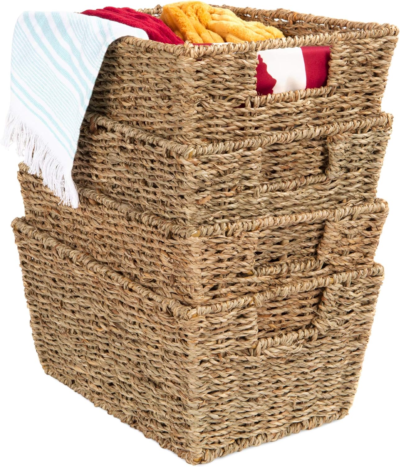 Handwoven Boho Beige Storage Basket — Set of 4 — Natural