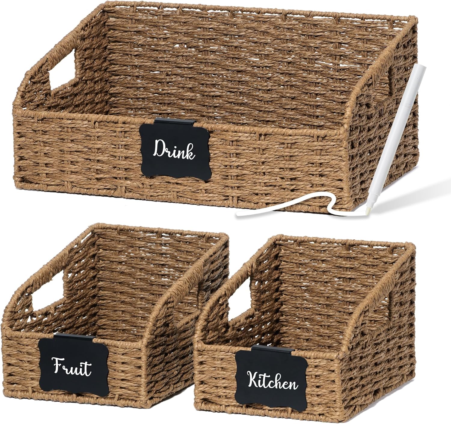 Handwoven Boho Beige Storage Bin — Brown