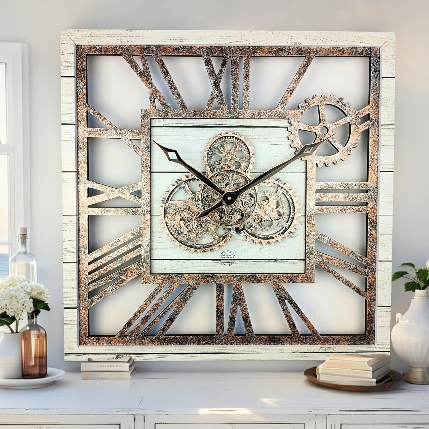 Oversized Farmhouse Beige Wall Clock — 24" — White Farmhouse