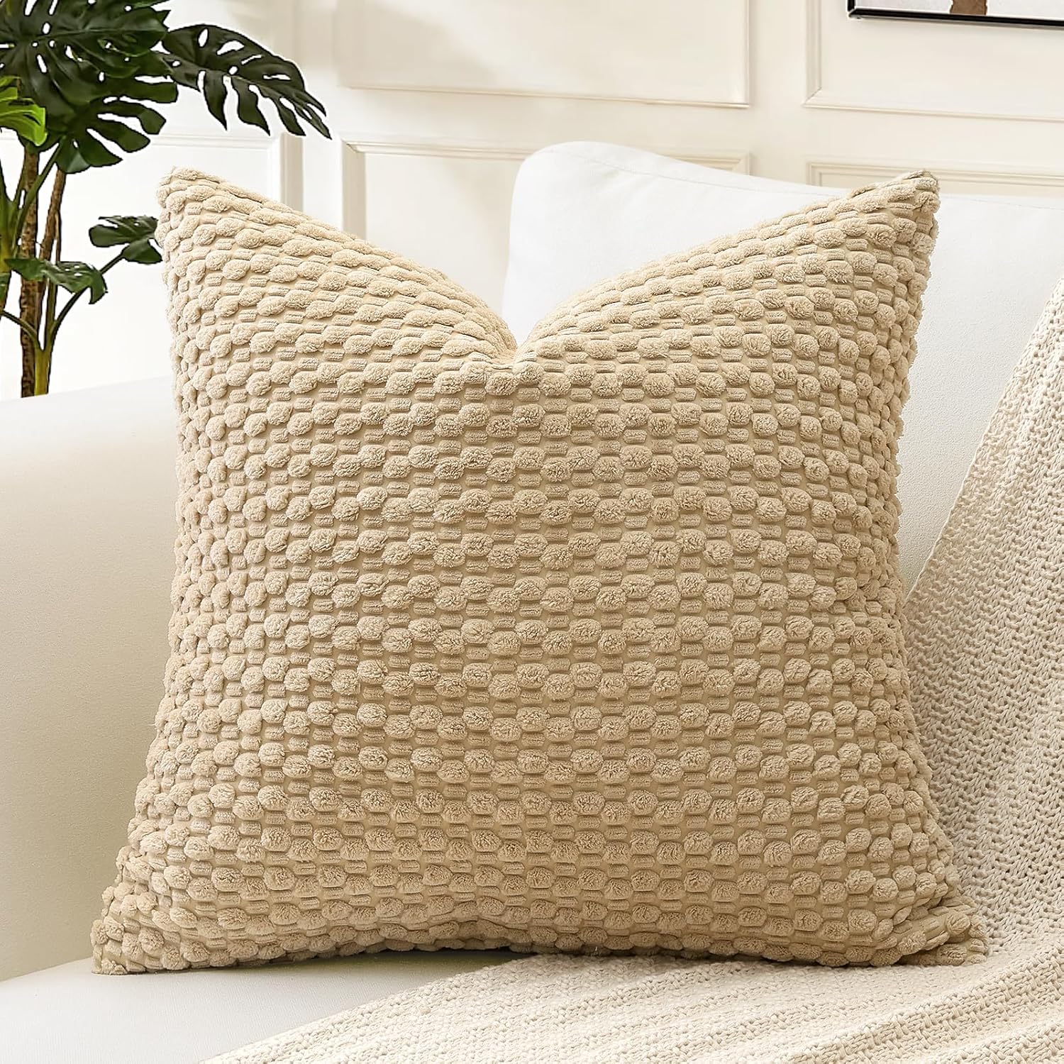 Lumbar Boho Beige Throw Pillow Cover — 24" — Light Brown