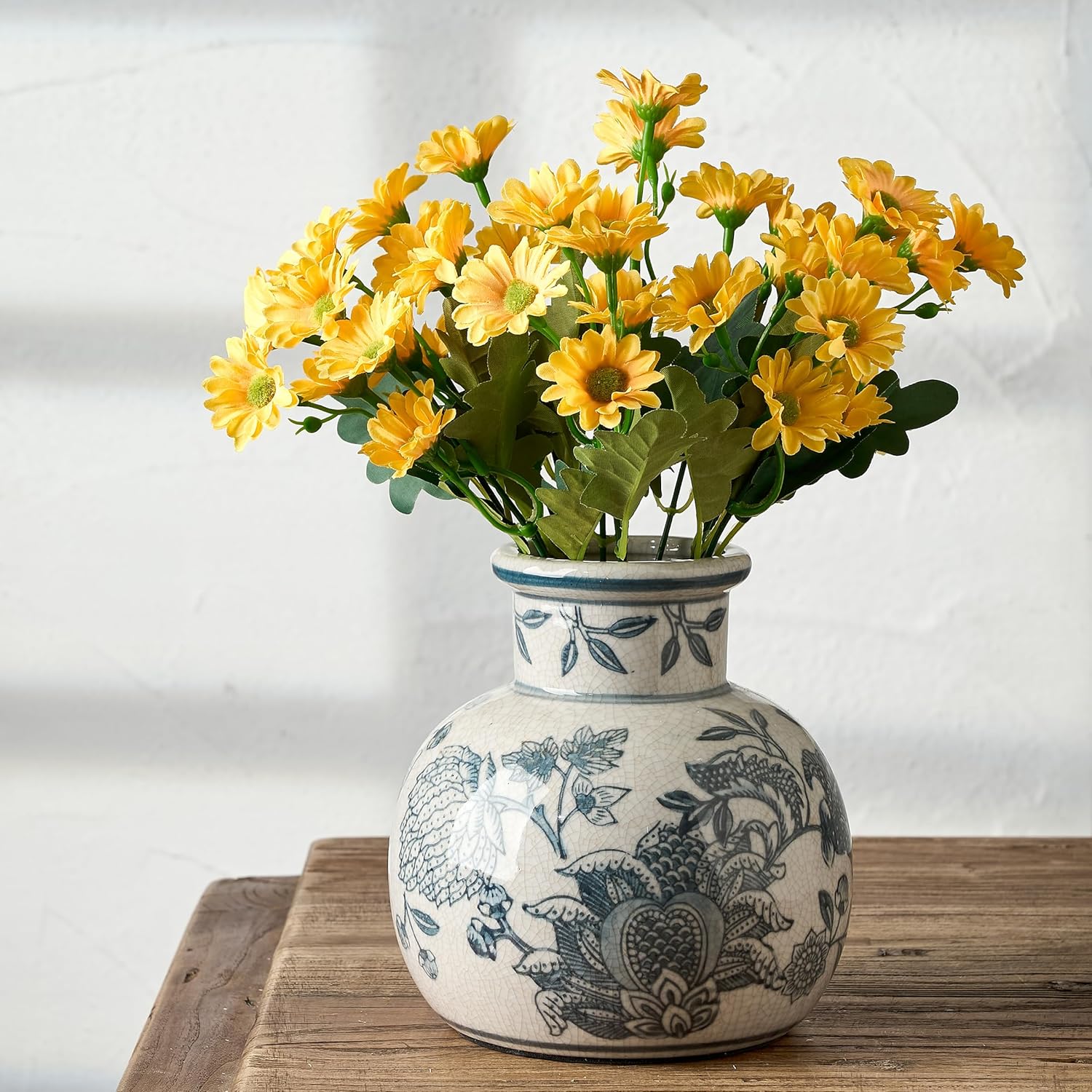 Boho Beige Flower Vase — 6" — 18795-blue and White