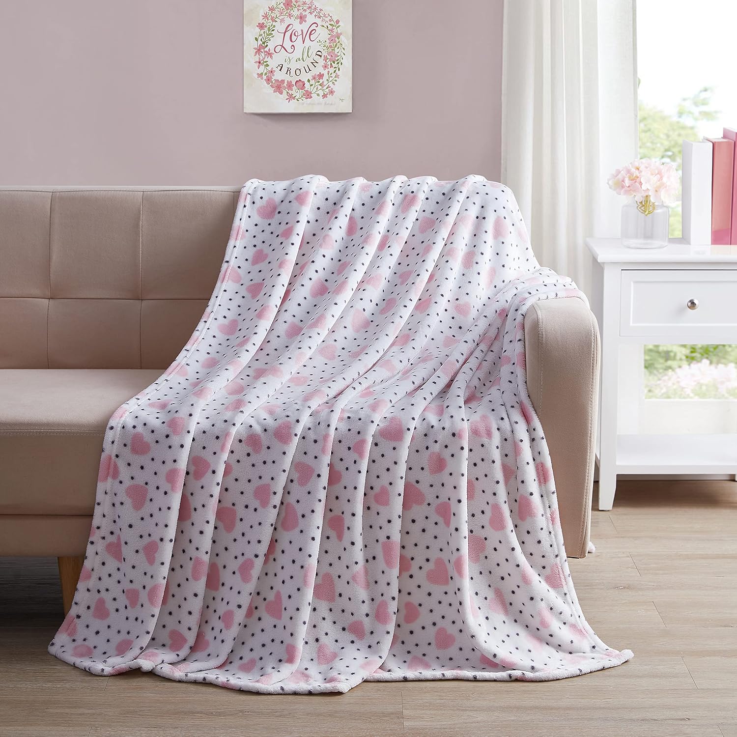 Luxe Pink Throw Pillow — 50x60 — Confetti Hearts