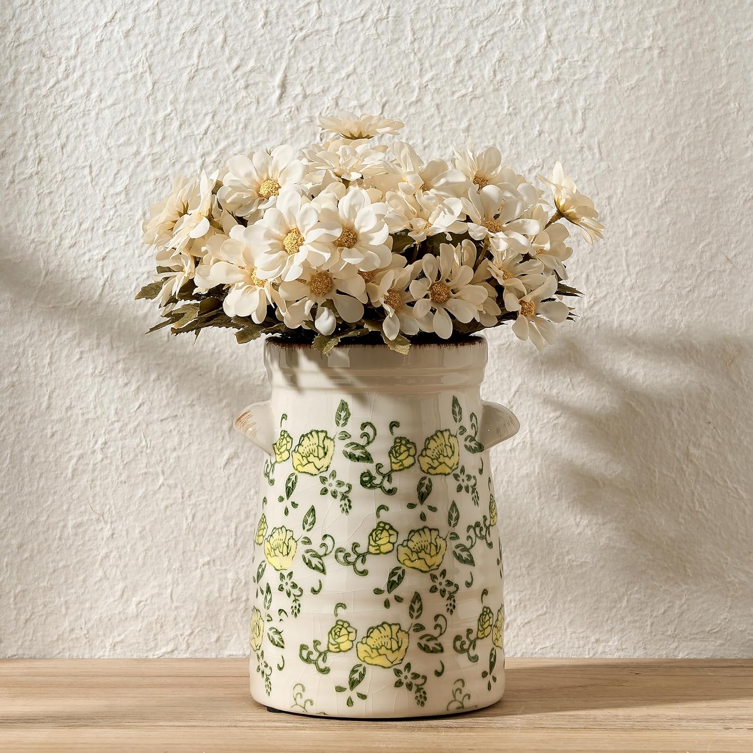 Farmhouse Beige Flower Vase — 8" — Gs17323l-yellow Rose
