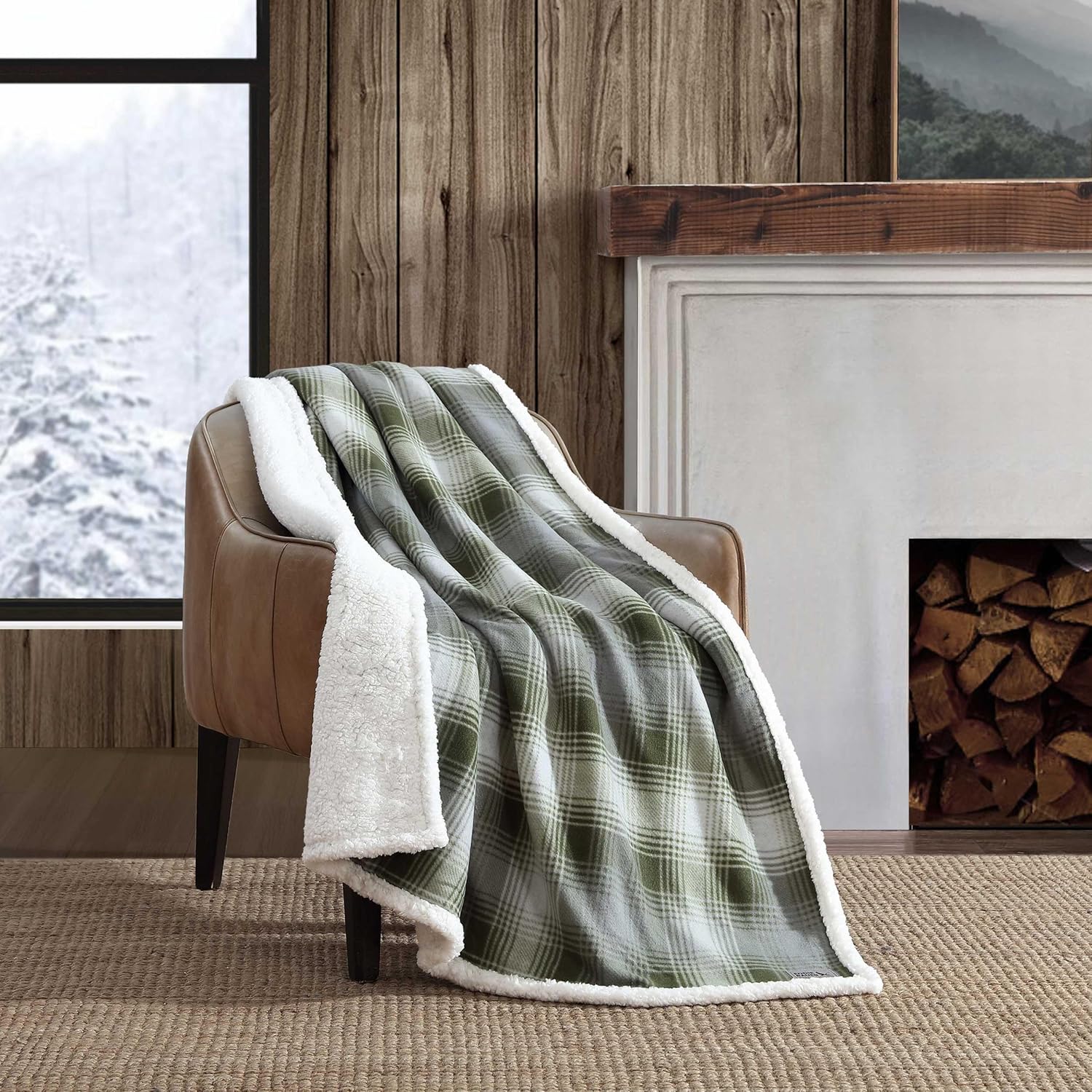 Oversized Beige Throw Pillow — 50" — Nordic Plaid Green