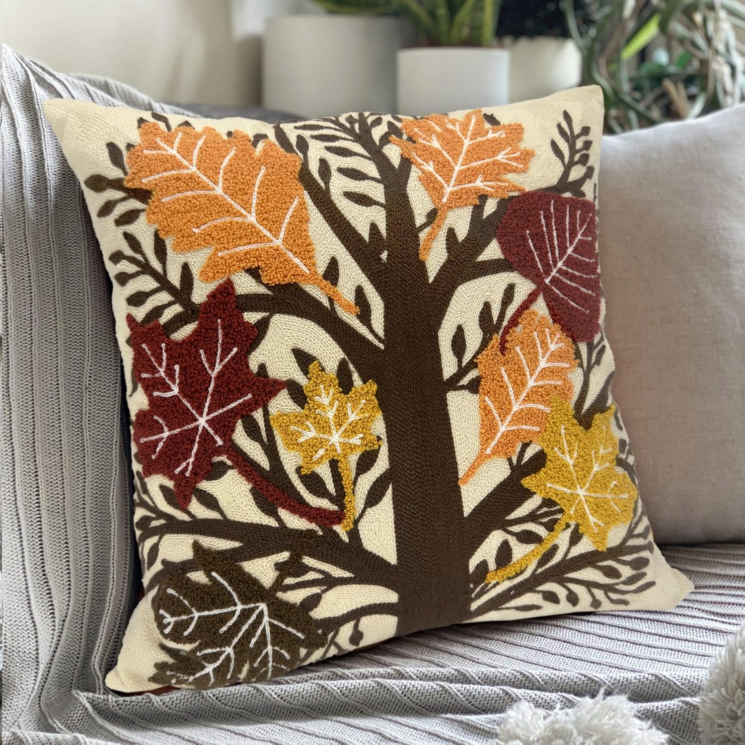 Tufted Boho Blue Throw Pillow Cover — 18" - View 2
