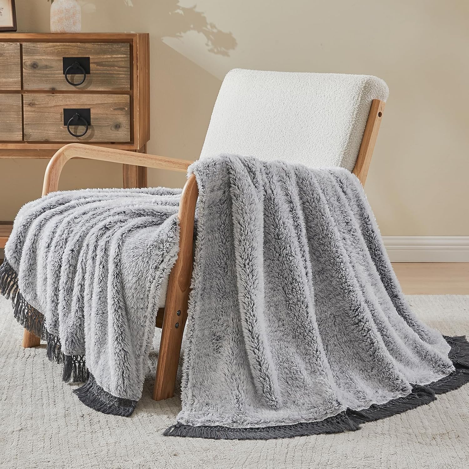 Boho Beige Throw Pillow — 50" — 06-tassel Grey