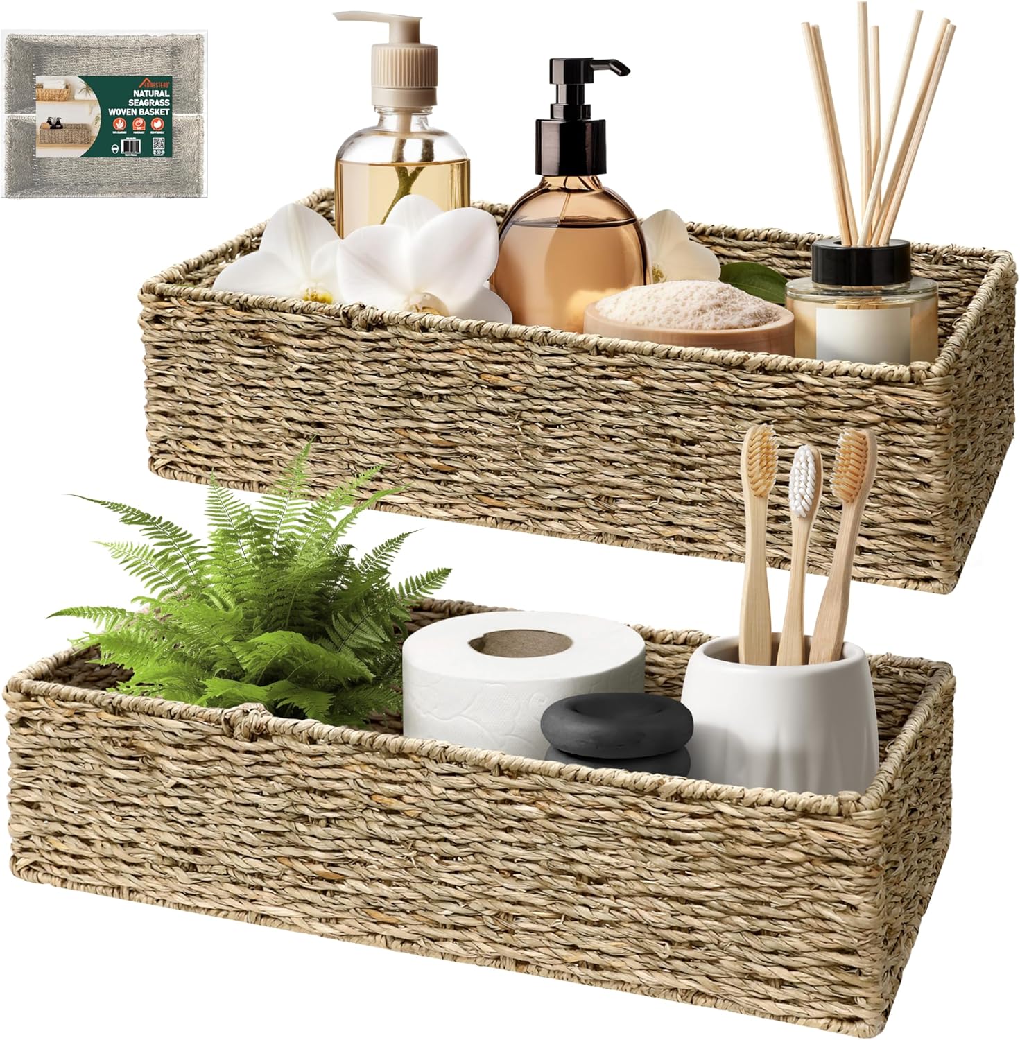 Handwoven Boho Rattan Storage Basket — 13.5" — 15.7" x 6.7"