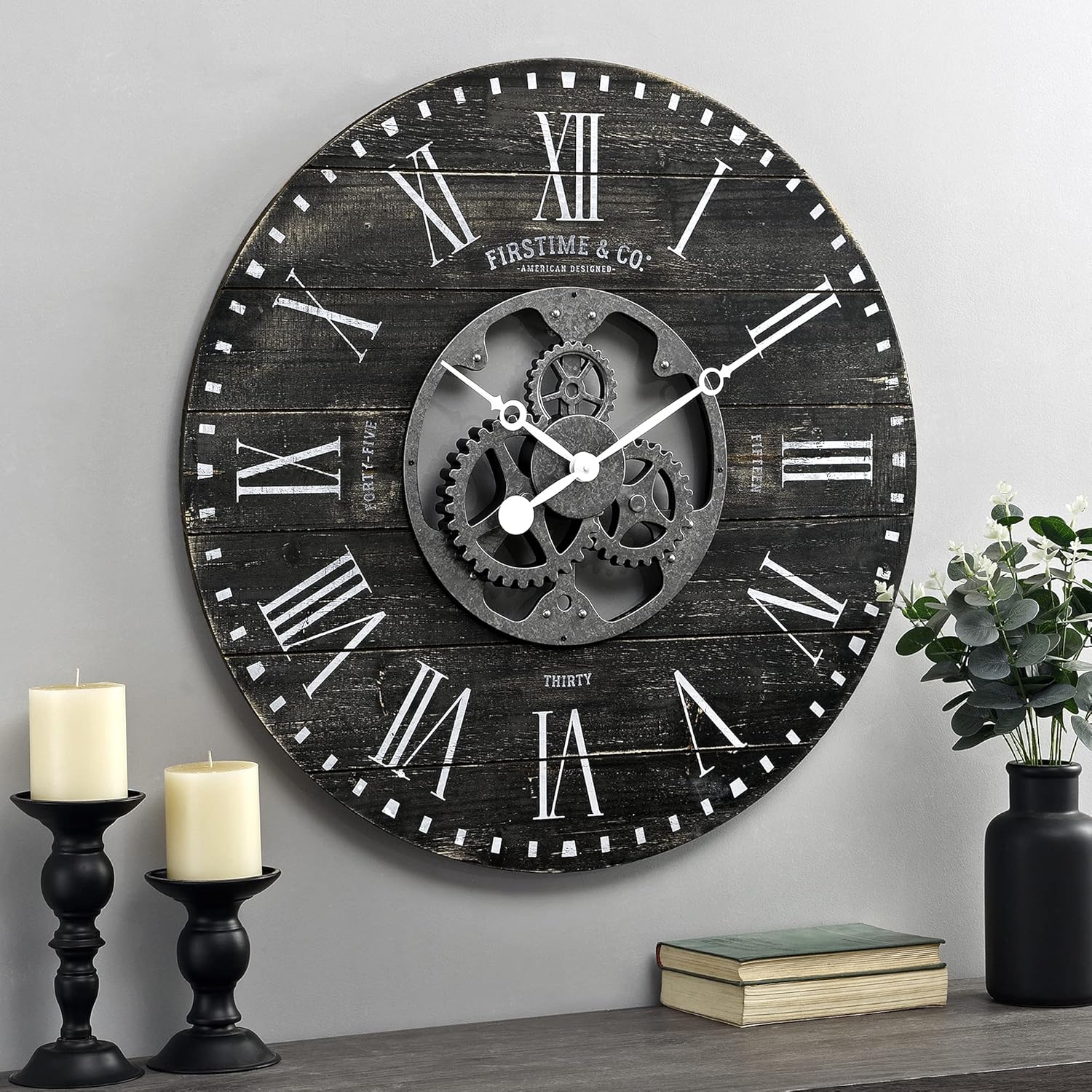Round Farmhouse Black Wall Clock — 27" — Black