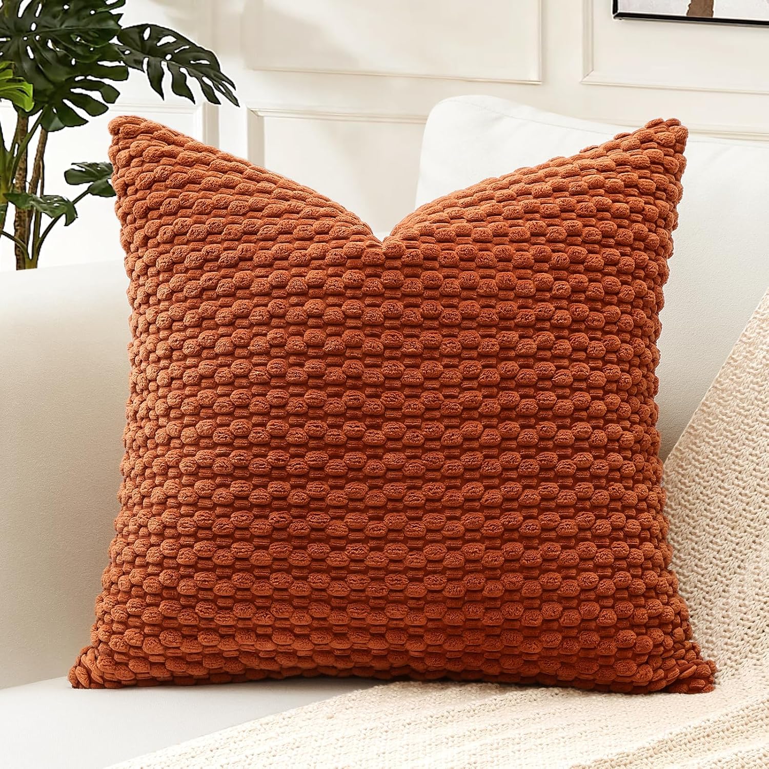 Lumbar Boho Beige Throw Pillow Cover — 24" — Rust
