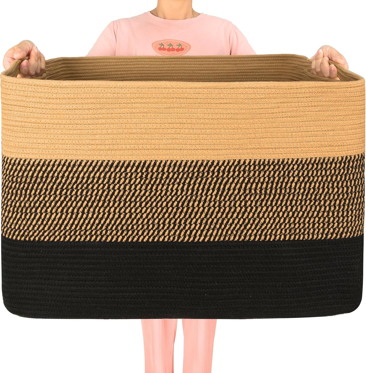 Boho Beige Throw Pillow — 25" — Black Jute