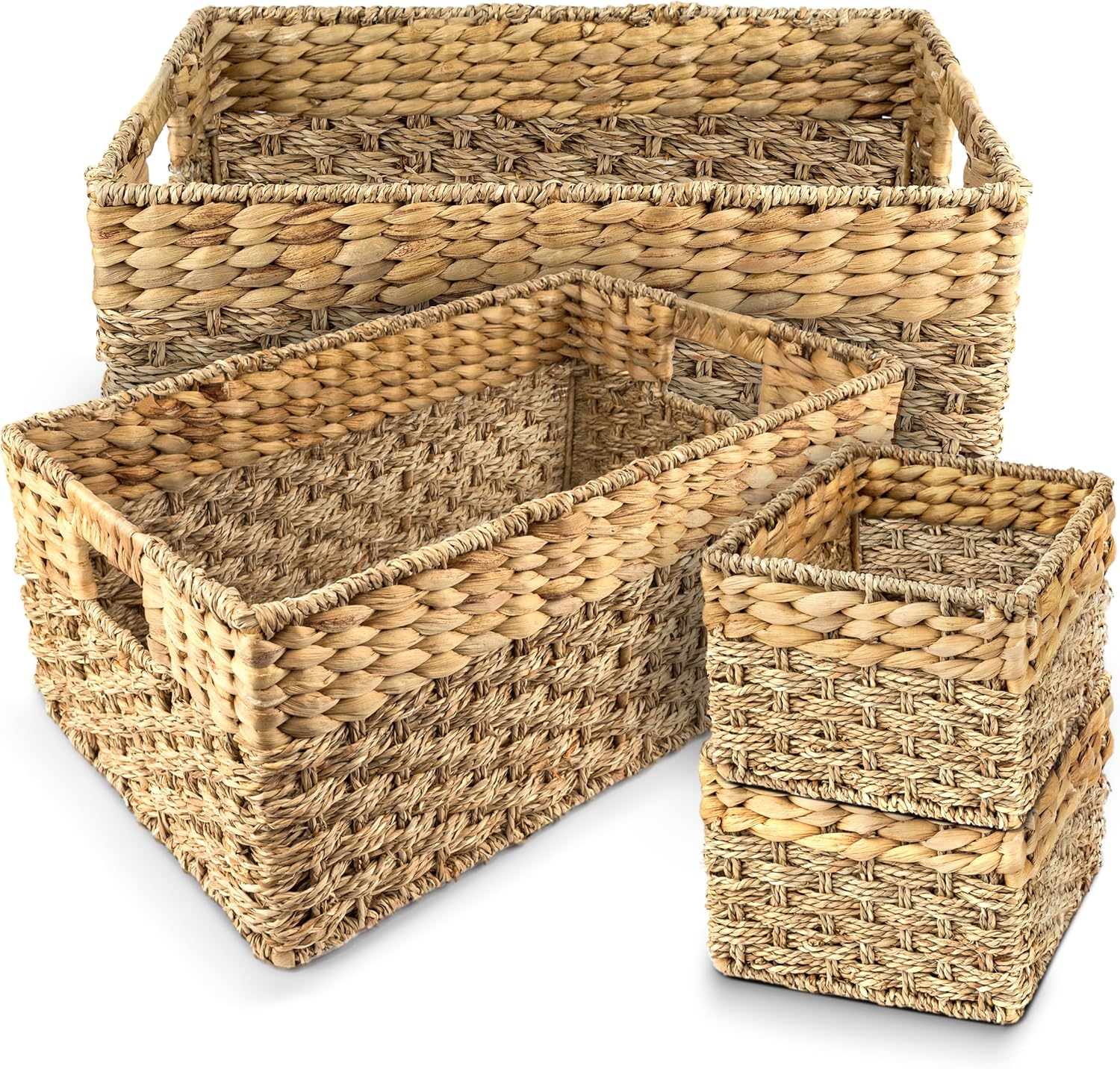 Boho Rattan Storage Basket — 17" — Multi-Size - 1 Large, 1 Medium, 2 Small
