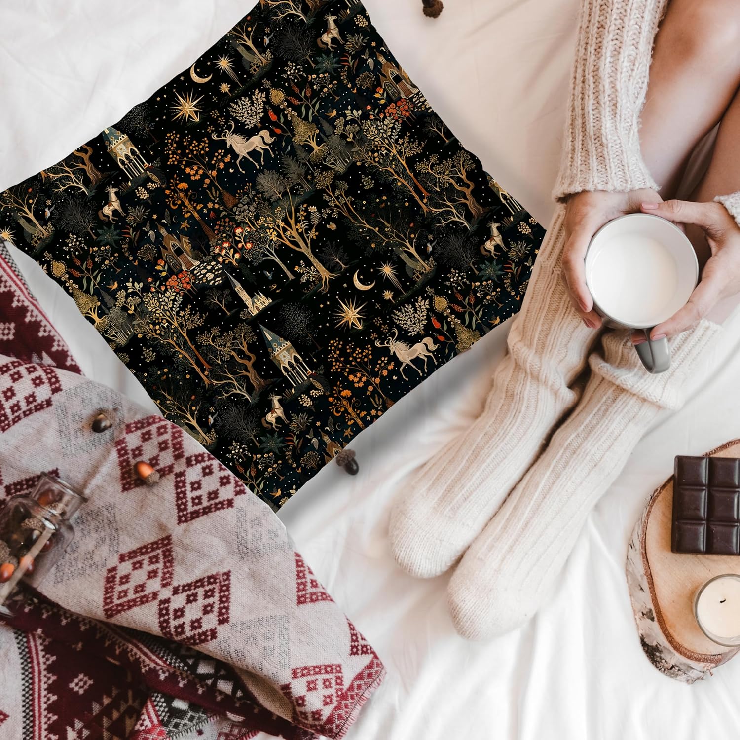 Boho Fabric Throw Pillow Cover — 18x18 - View 5