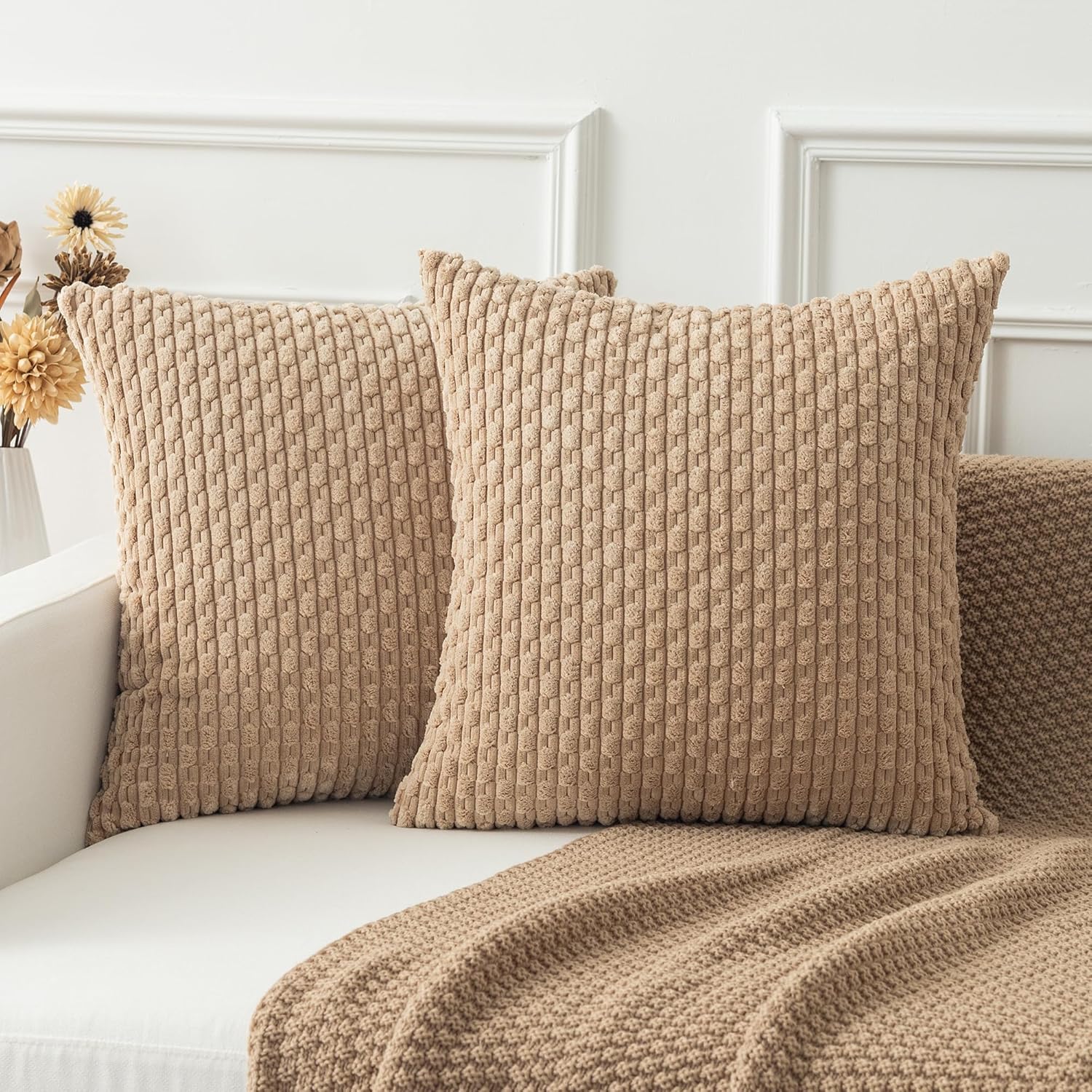 Boho Beige Throw Pillow Cover — 18" — 16" x 16" (Pack of 2)