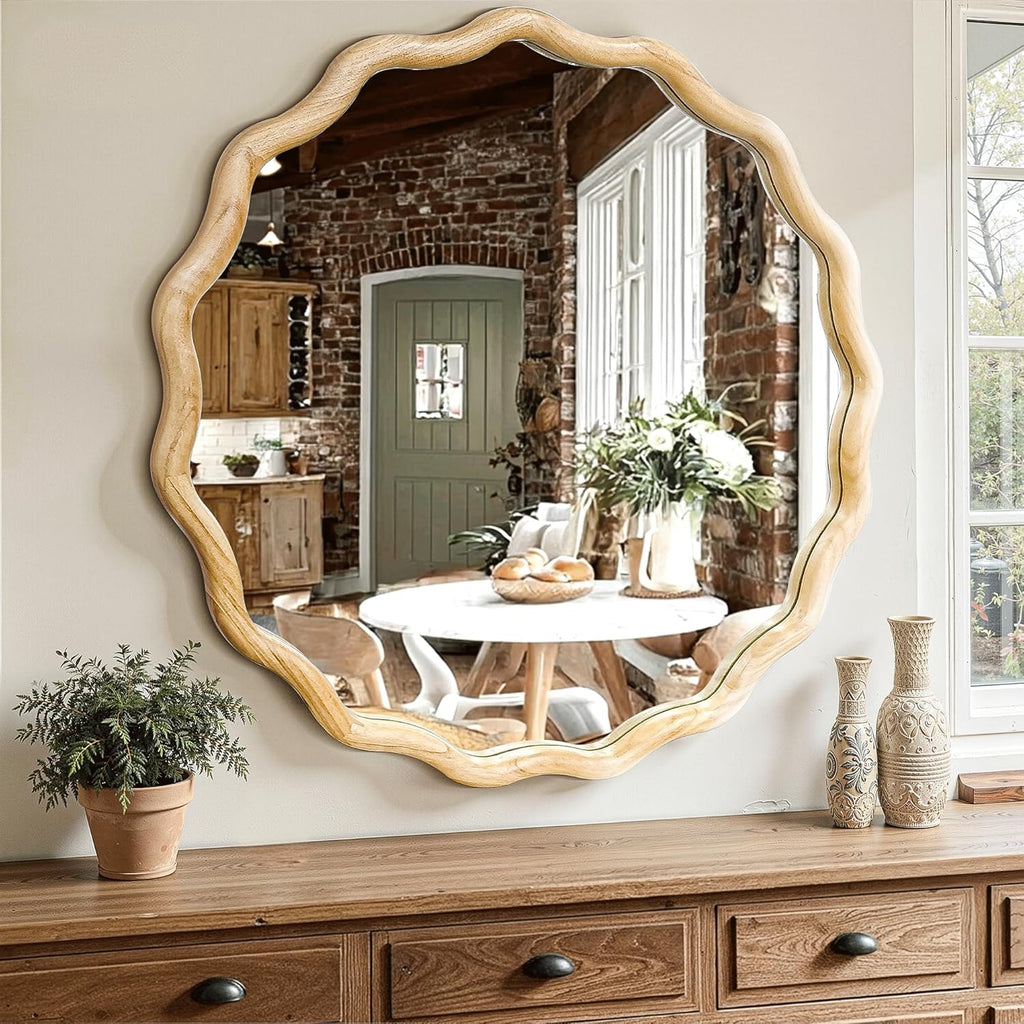 Round Farmhouse Beige Mirror — 24" - View 7