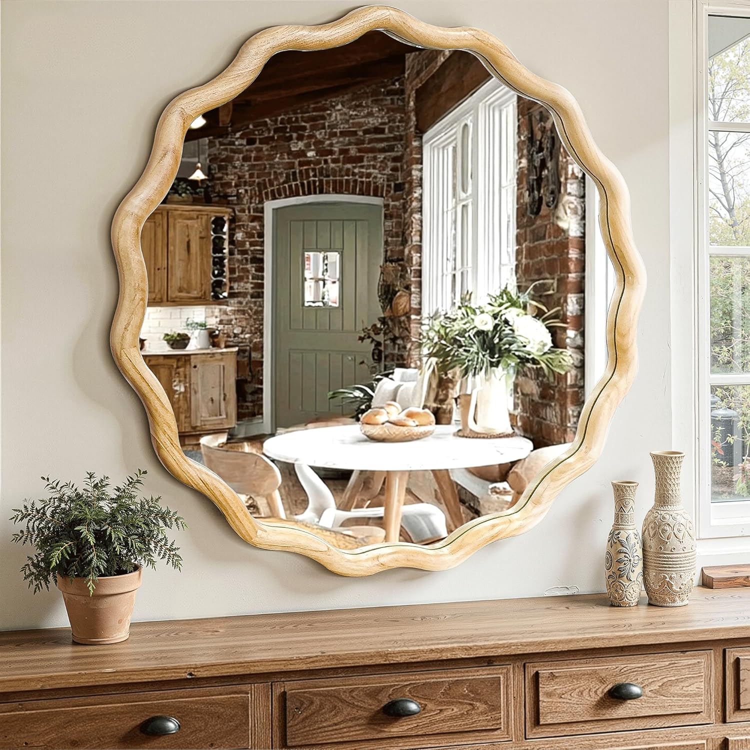 Round Farmhouse Beige Mirror — 24" - View 7