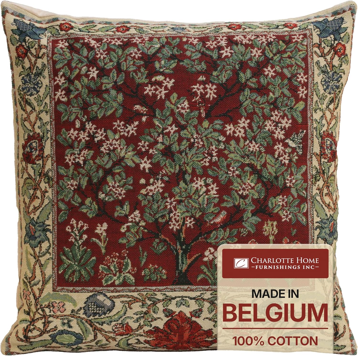 Boho Beige Throw Pillow Cover — 16x16 — Green,red,cream
