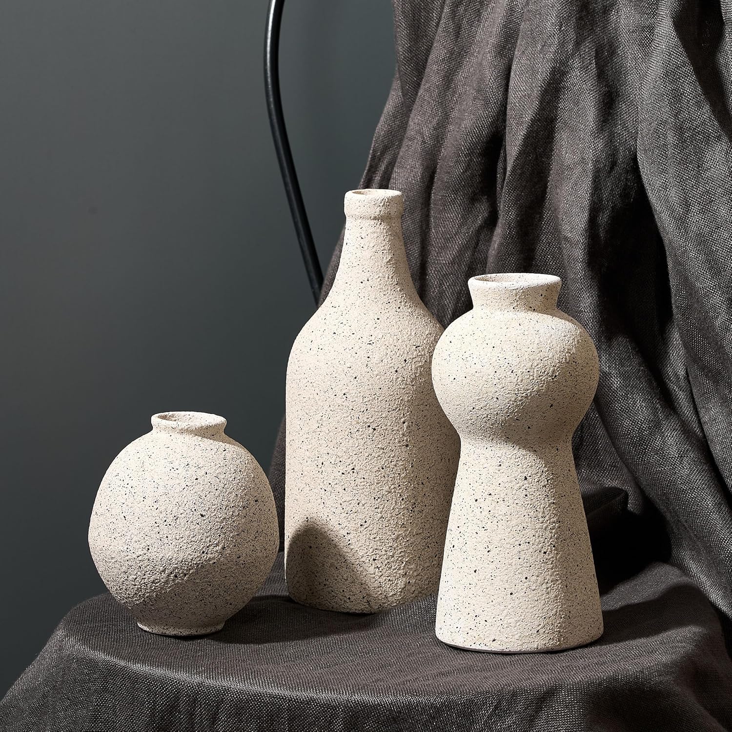 Farmhouse White Vase Set — Set of 3 — Sesame Dot White- 3pcs