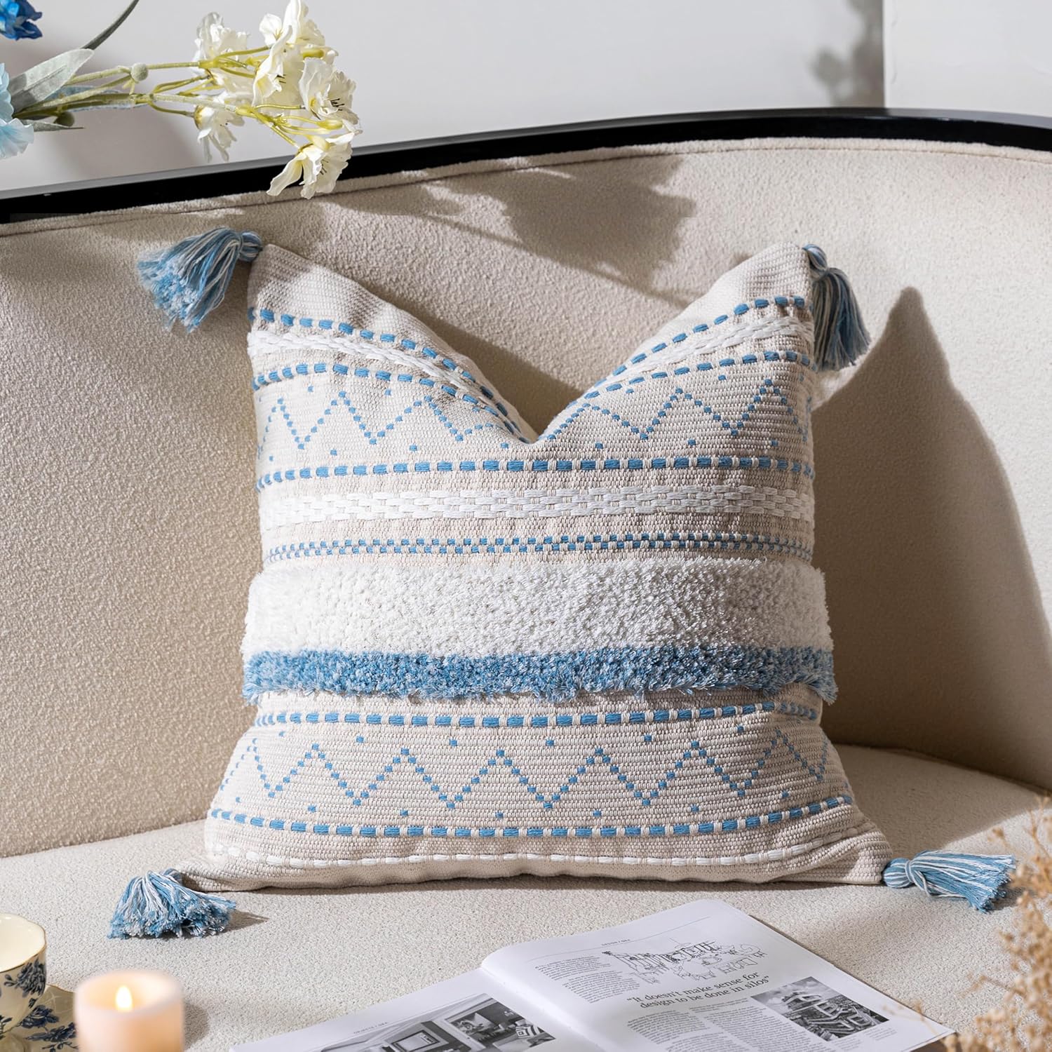 Tufted Boho Beige Pillow Cover — 36" — 20" x 20" (Pack of 1)