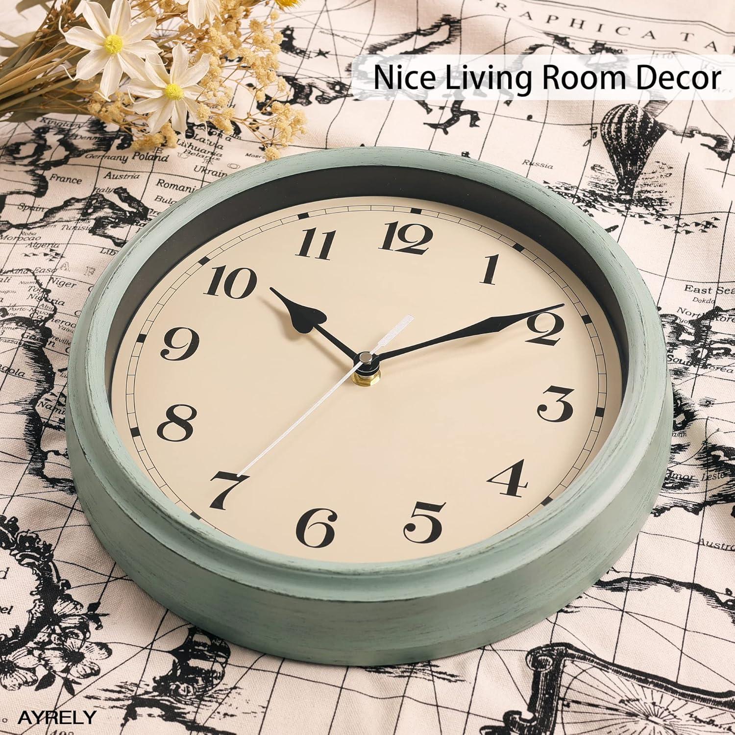 Battery Operated Farmhouse Blue Wall Clock — 11" - View 5