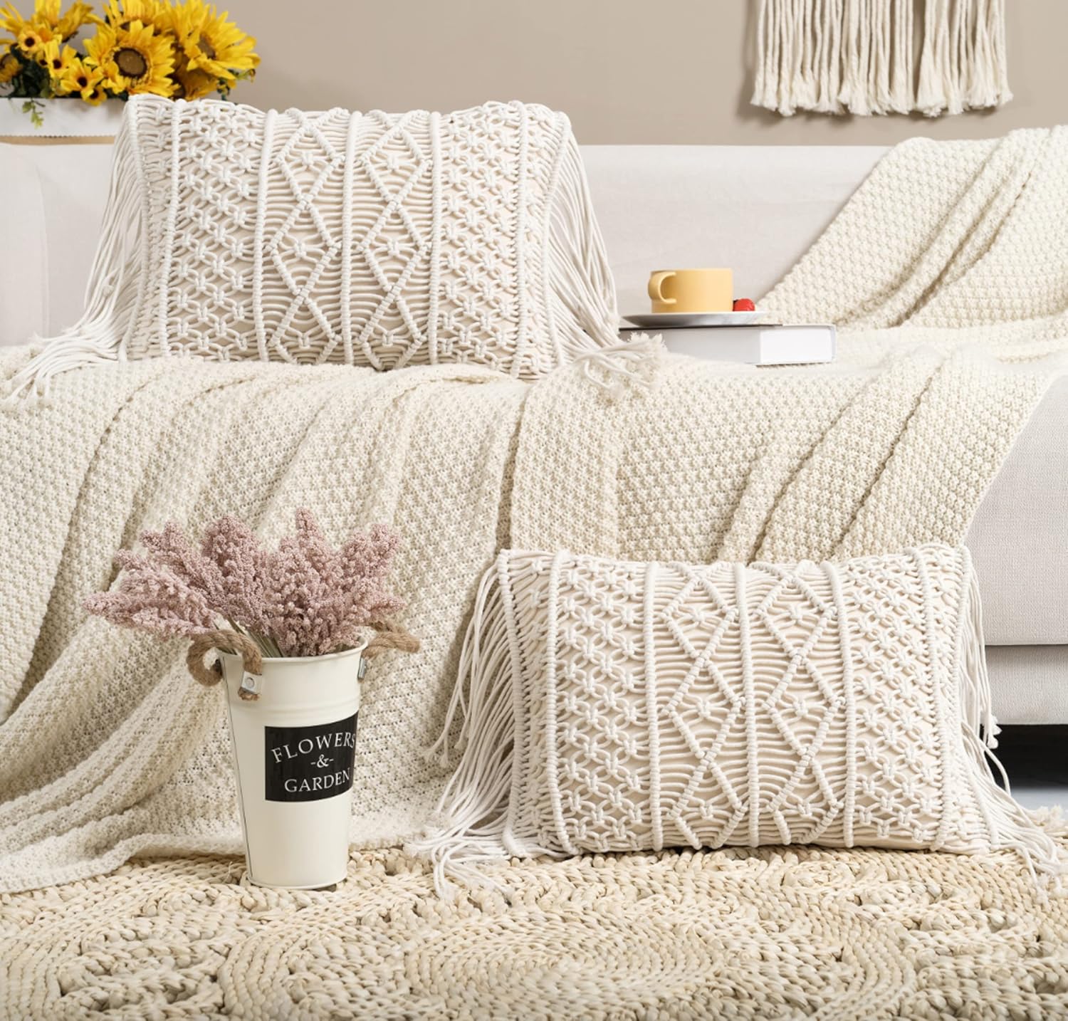 Lumbar Boho Rattan Throw Pillow Cover — Set of 2 — B
