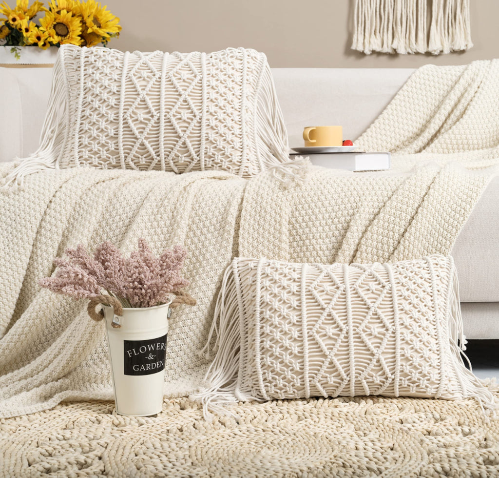 Lumbar Boho Rattan Throw Pillow Cover — Set of 2