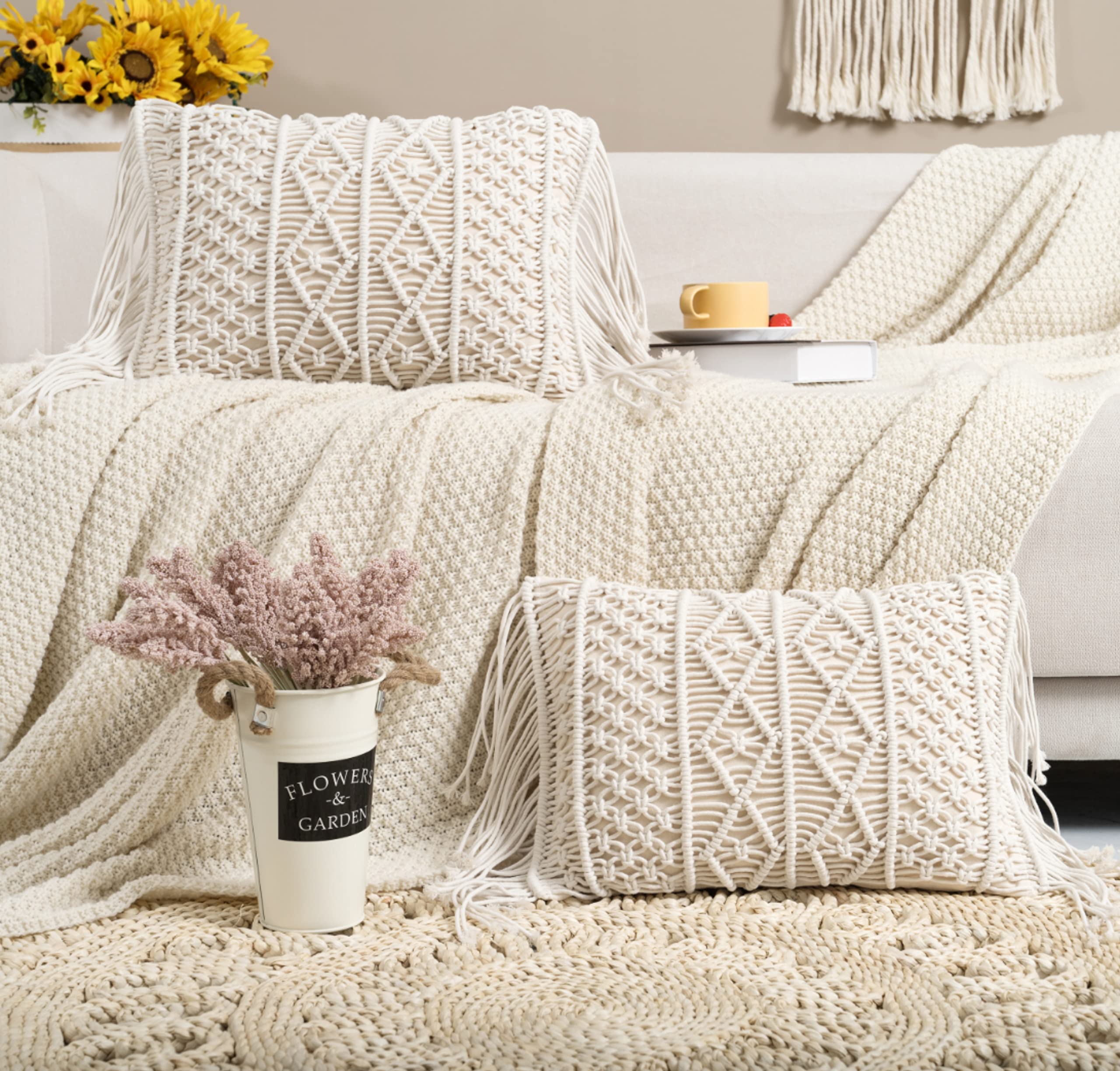 Lumbar Boho Rattan Throw Pillow Cover — Set of 2