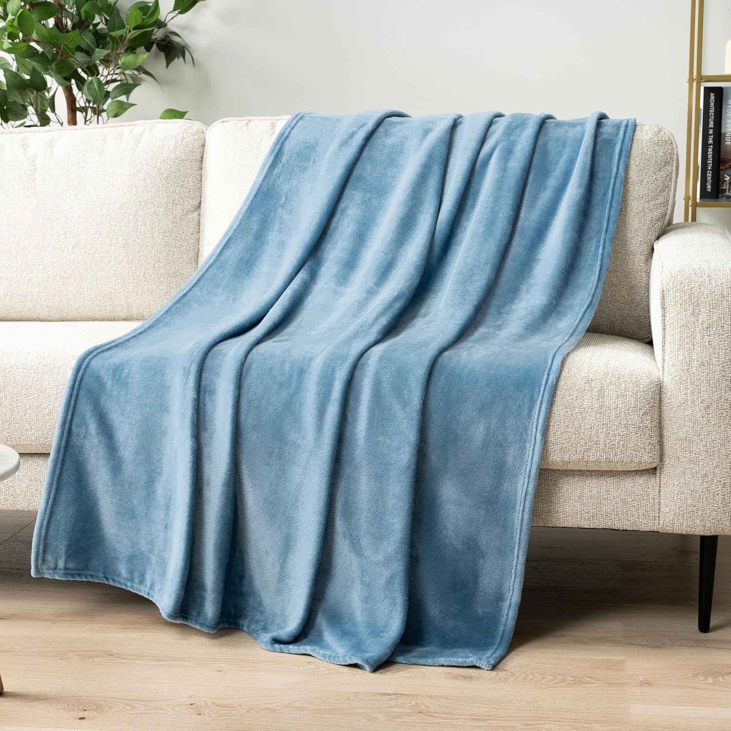 Beige Throw Pillow — 60" — Dusty Blue