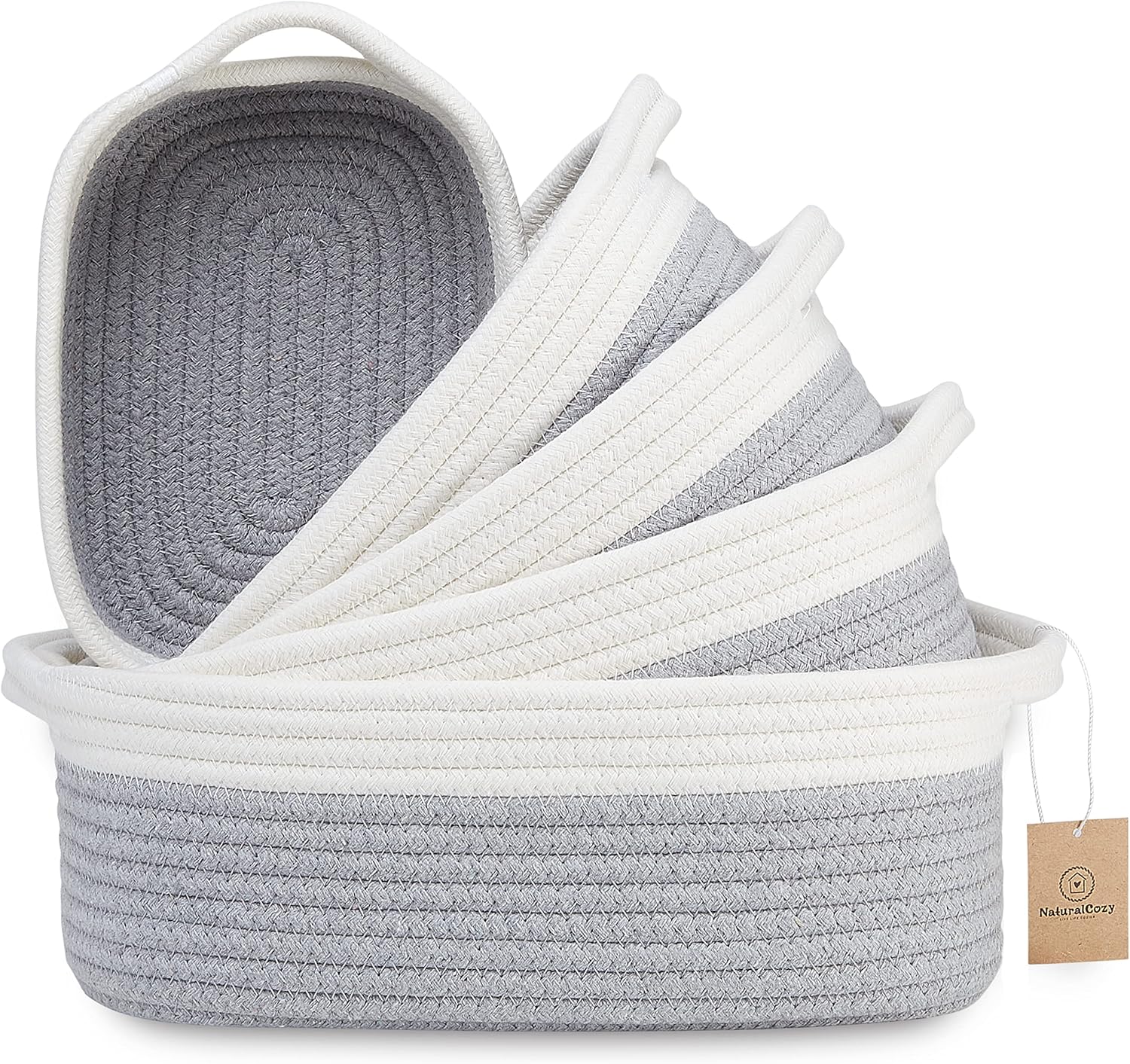 Boho Beige Woven Basket — Off White & Gray