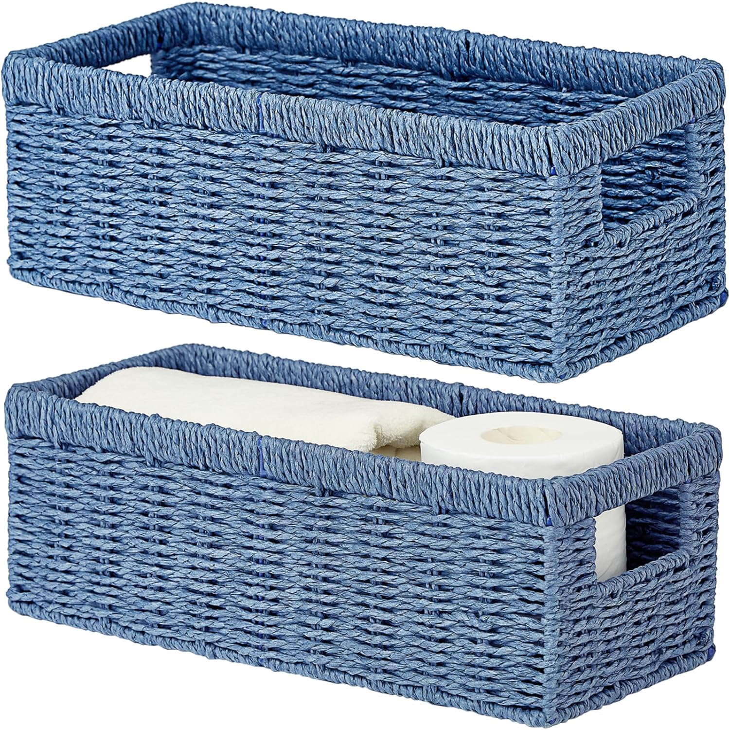 Beige Storage Basket — Paper Rope (Blue)