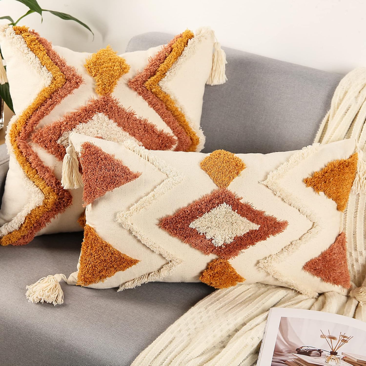 Tufted Boho Orange Throw Pillow Cover — 20" - View 4