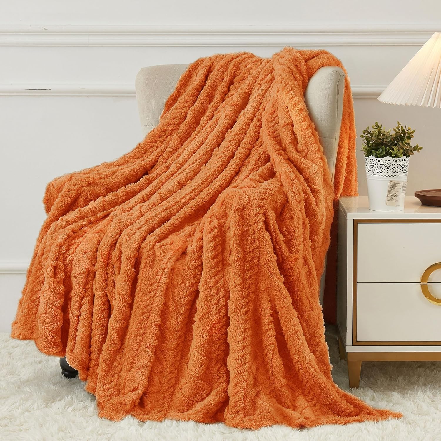Beige Throw Pillow — 50" — Burnt Orange